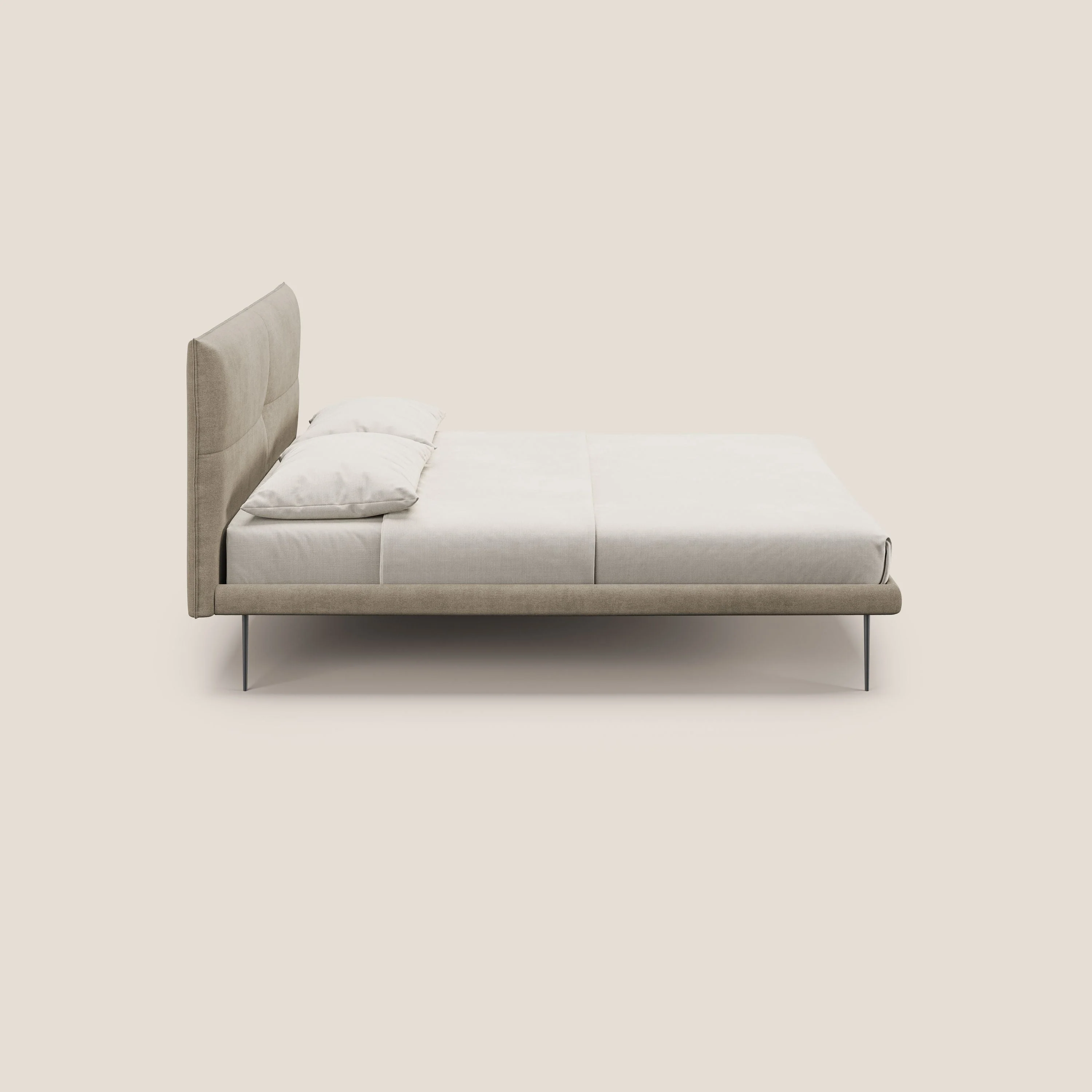 Akiko lit rembourré avec pieds hauts en métal en tissu imperméable T02 beige - Image 3