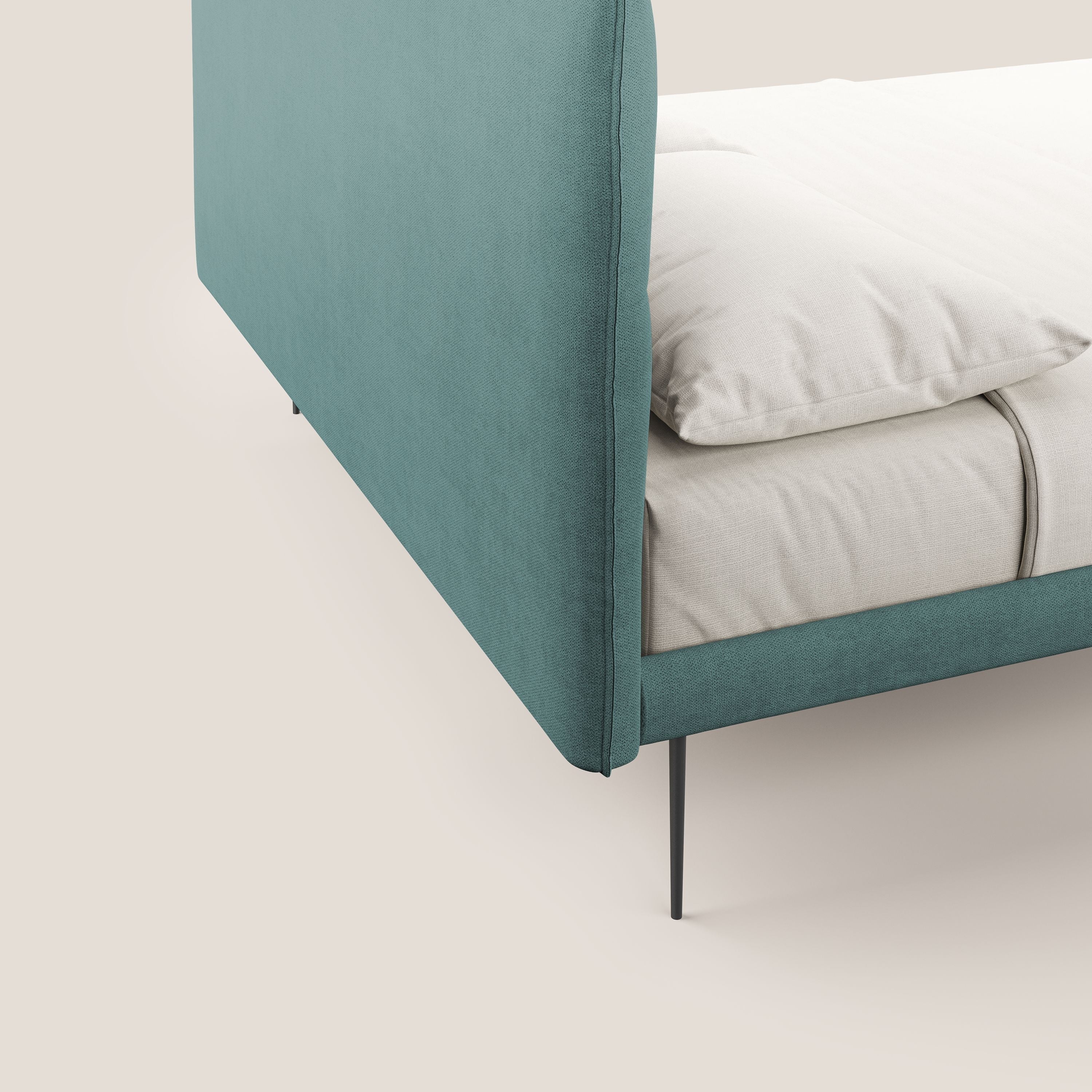 Akiko lit rembourré avec pieds hauts en métal en tissu imperméable T02 bleu canard - Image 6