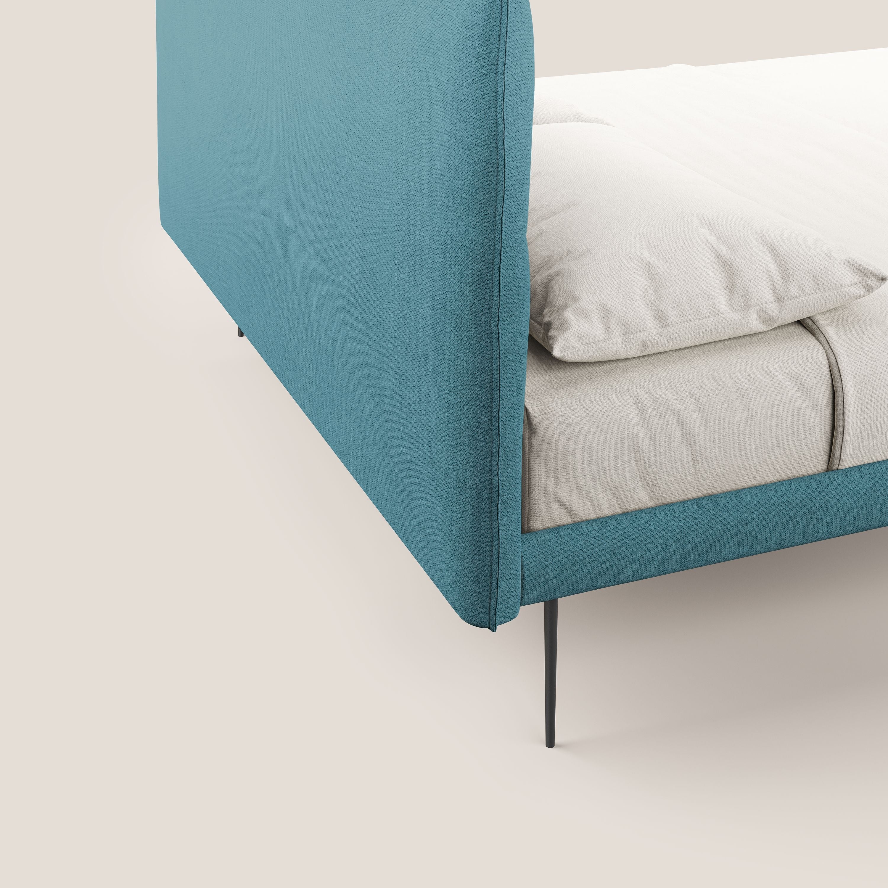Akiko lit rembourré avec pieds hauts en métal en tissu imperméable T02 bleu clair - Image 6