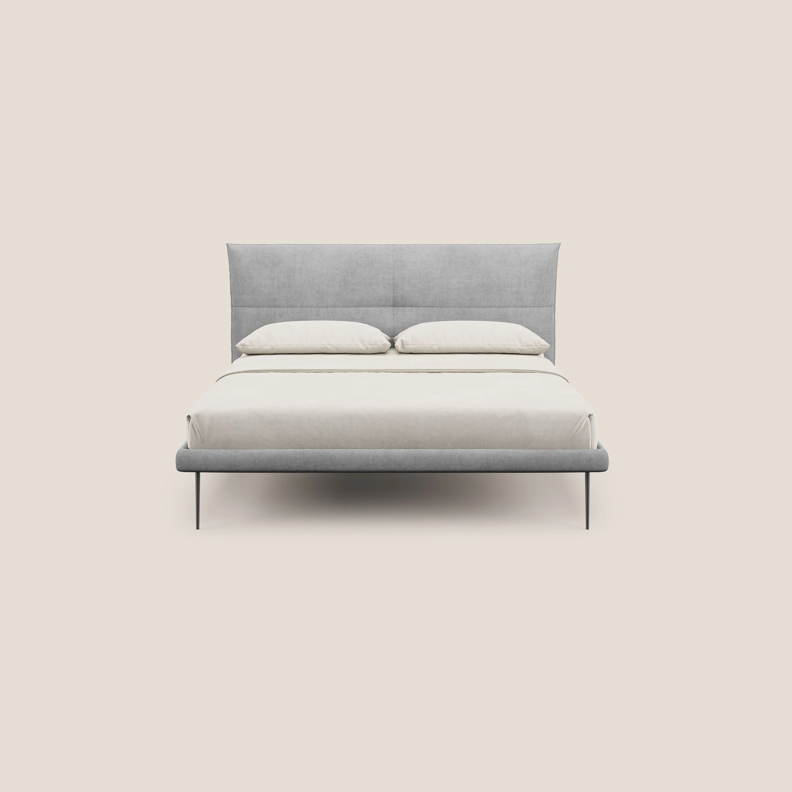 Akiko lit rembourré avec pieds hauts en métal en tissu imperméable T02 gris clair - Image 3