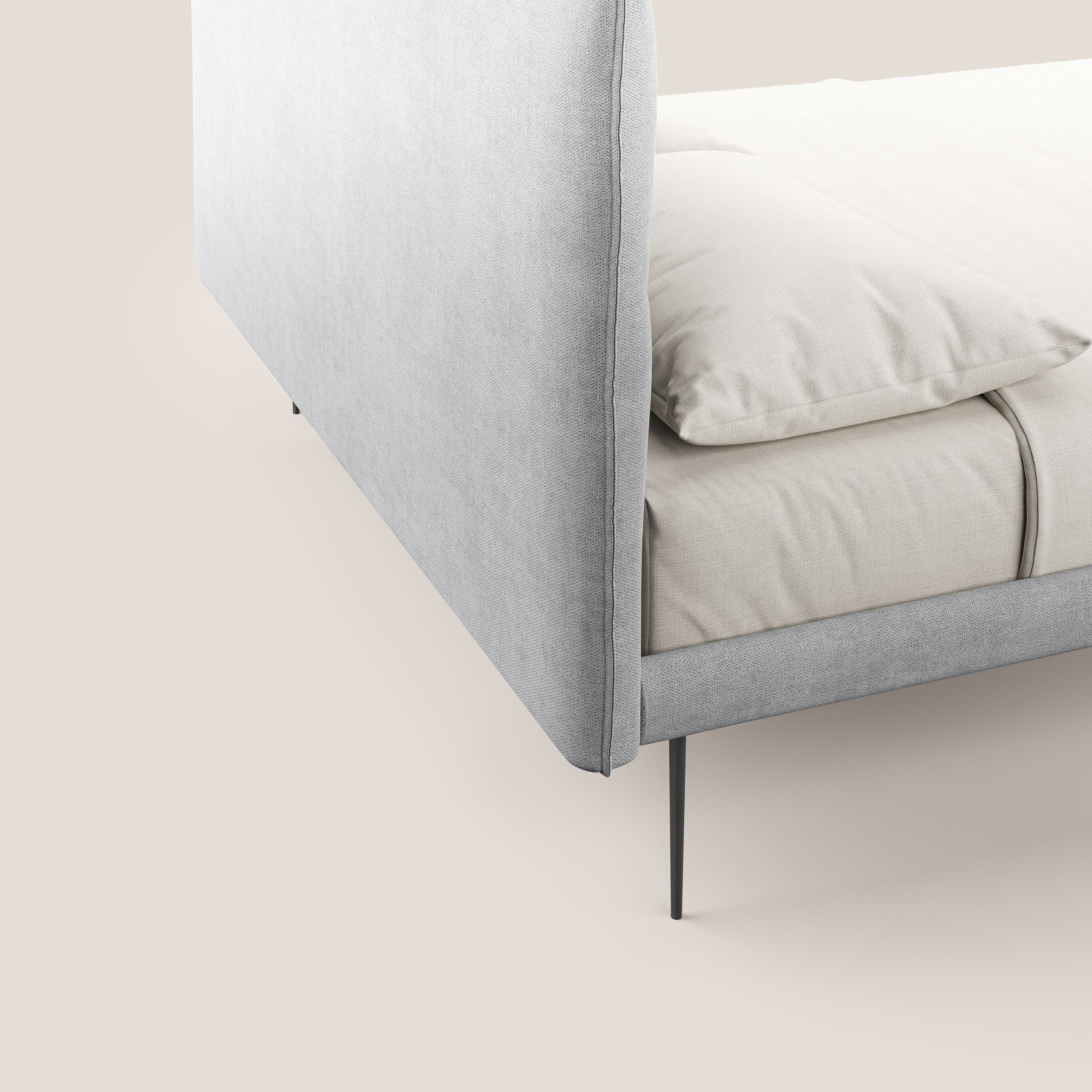Akiko lit rembourré avec pieds hauts en métal en tissu imperméable T02 gris clair - Image 6