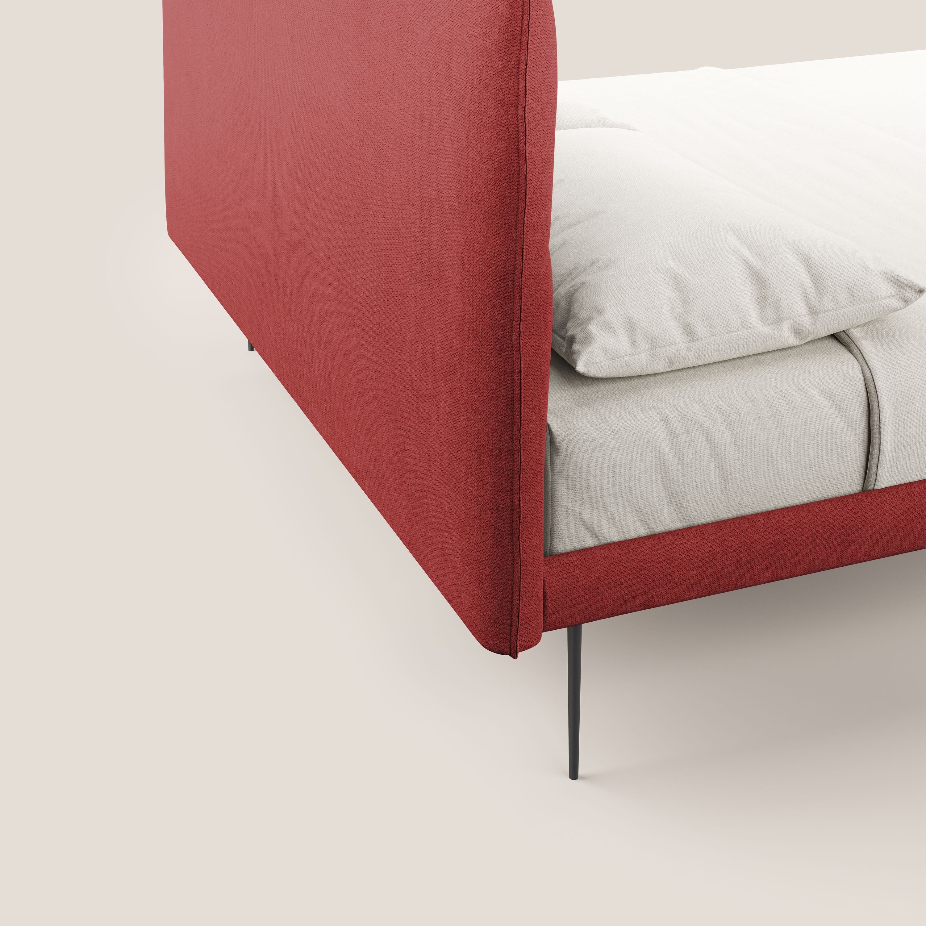 Akiko lit rembourré avec pieds hauts en métal en tissu imperméable T02 rouge - Image 6