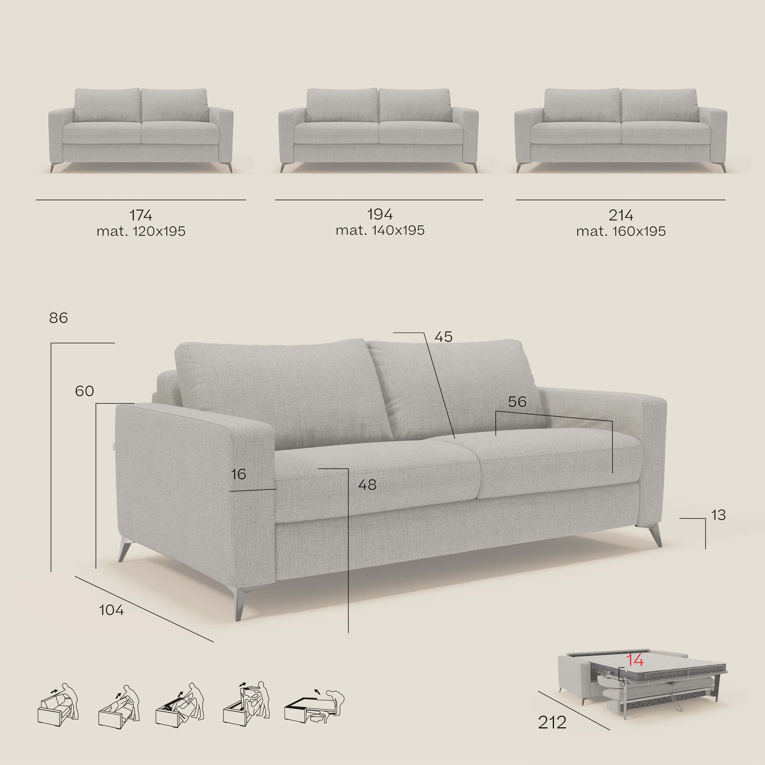 Alaya canapé convertible avec coussins de dossier douillet en tissu imperméable T03 beige - Image 13