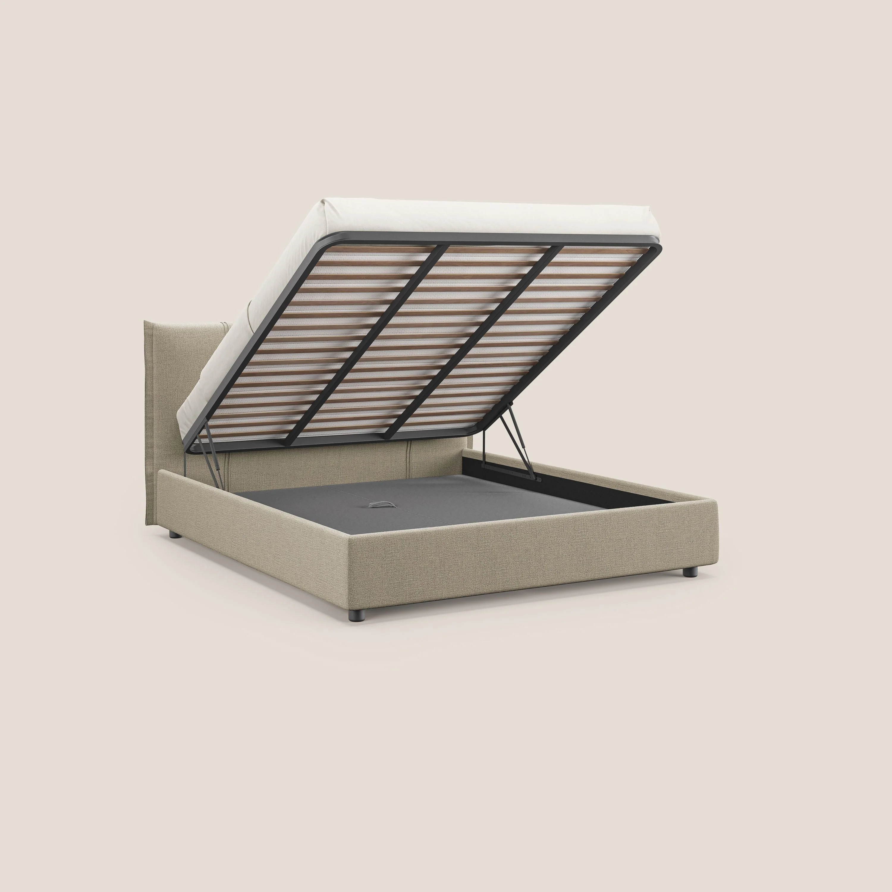 Alicia lit rembourré avec coffre de rangement en tissu imperméable T14 beige - Image 2