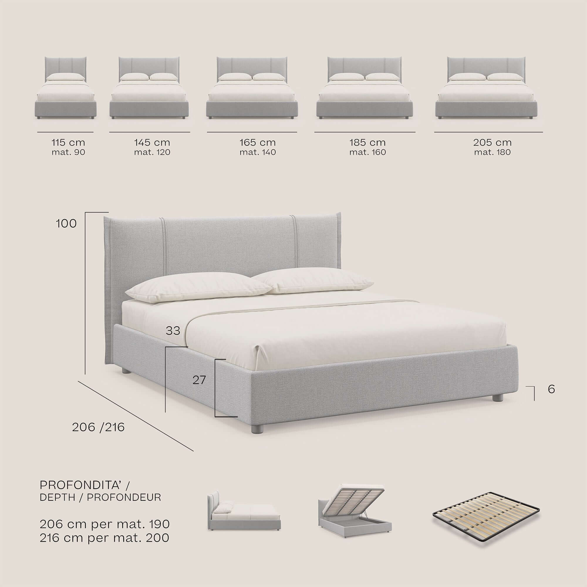 Alicia lit rembourré avec coffre de rangement en tissu imperméable T14 crème - Image 11