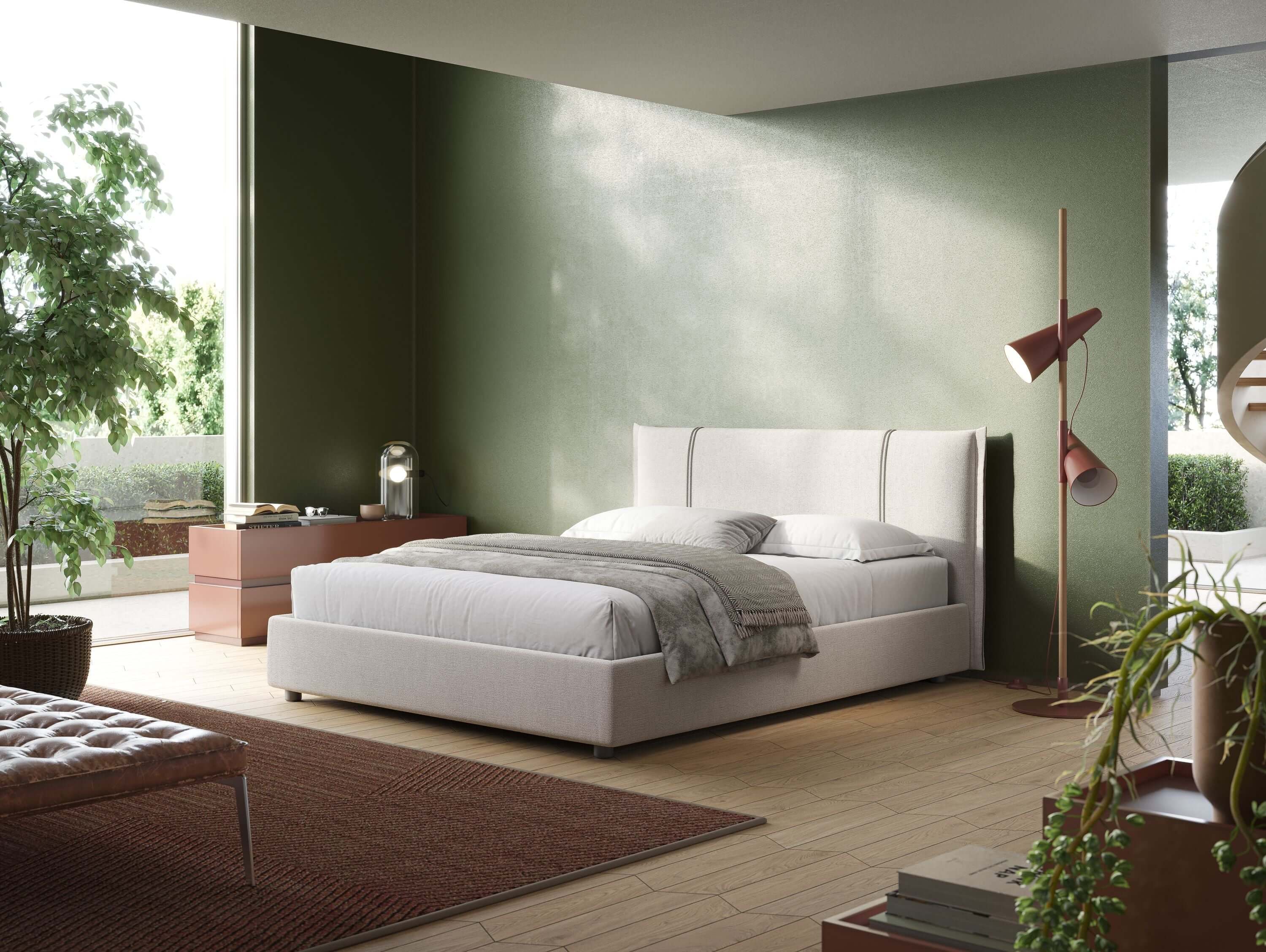 Alicia lit rembourré avec coffre de rangement en tissu imperméable T14 crème - Image 2
