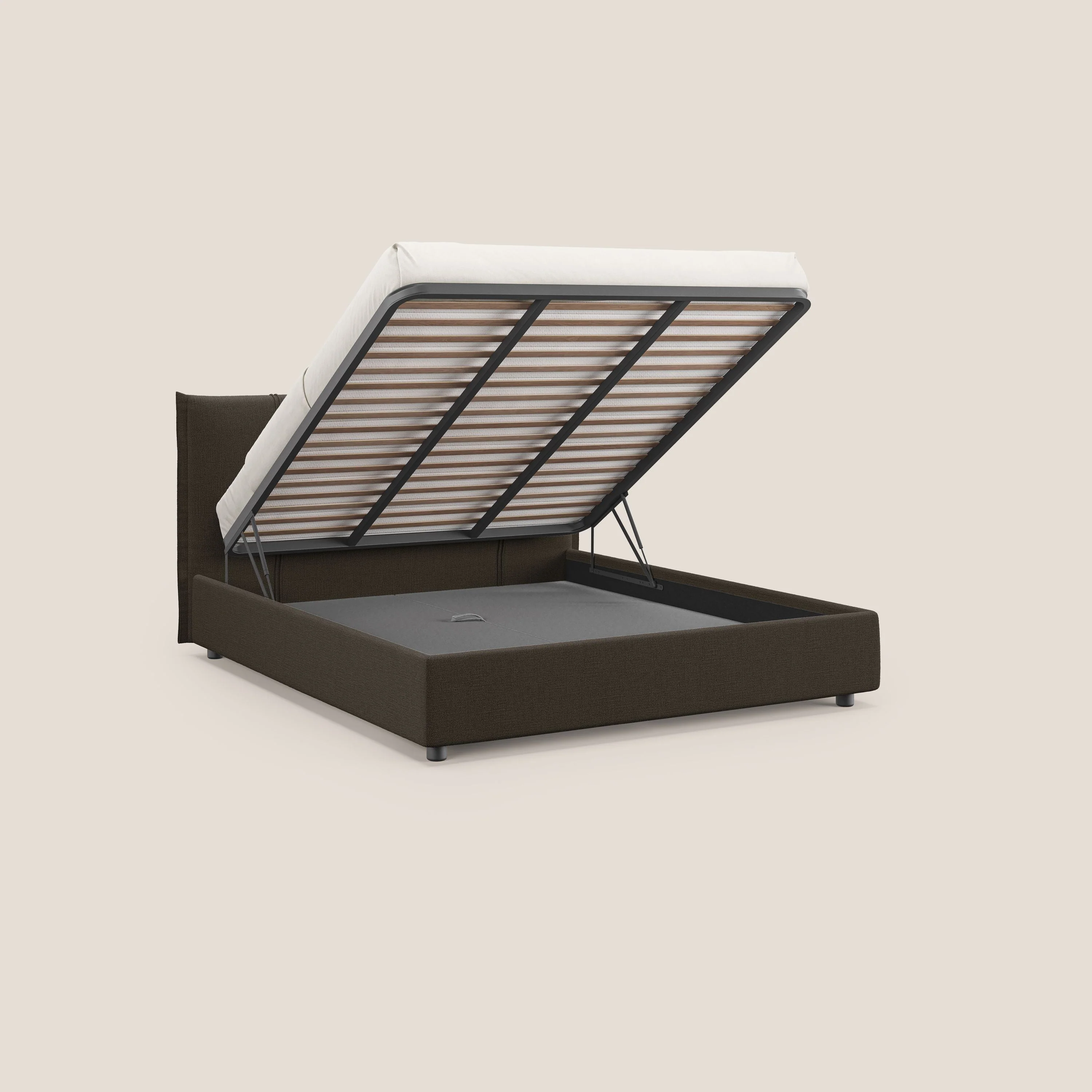 Alicia lit rembourré avec coffre de rangement en tissu imperméable T14 marron - Image 2