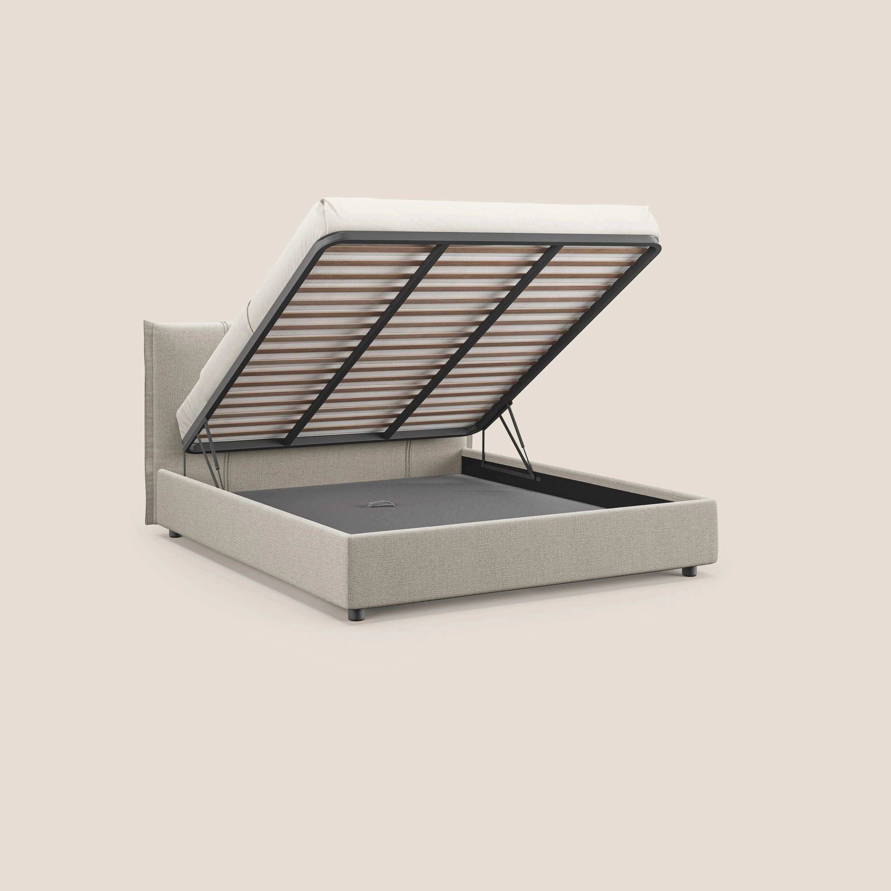 Alicia lit rembourré avec coffre de rangement en tissu imperméable T14 Taupe tortora - Image 2
