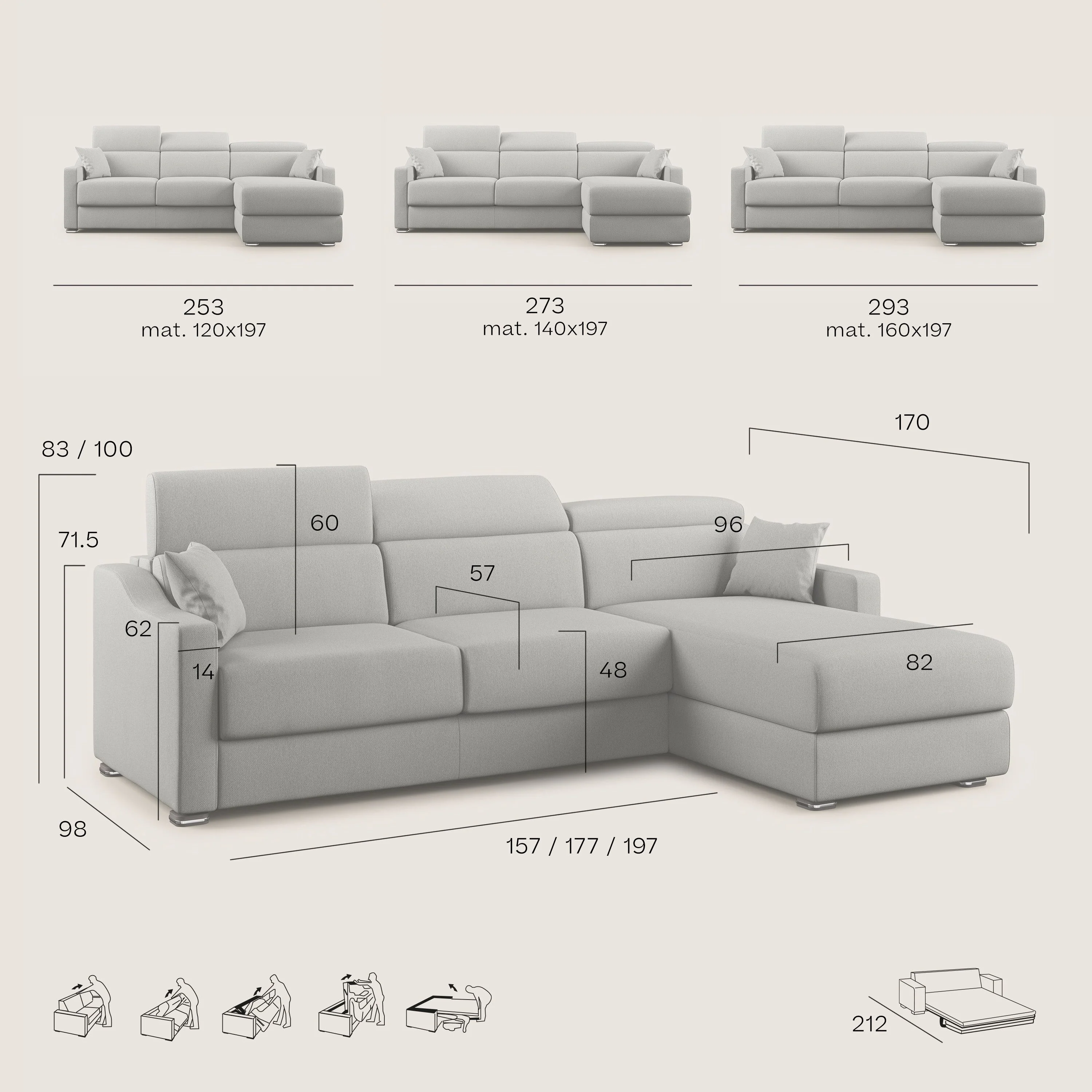 Amber canapé d'angle convertible en tissu détachable T05 anthracite - Image 12
