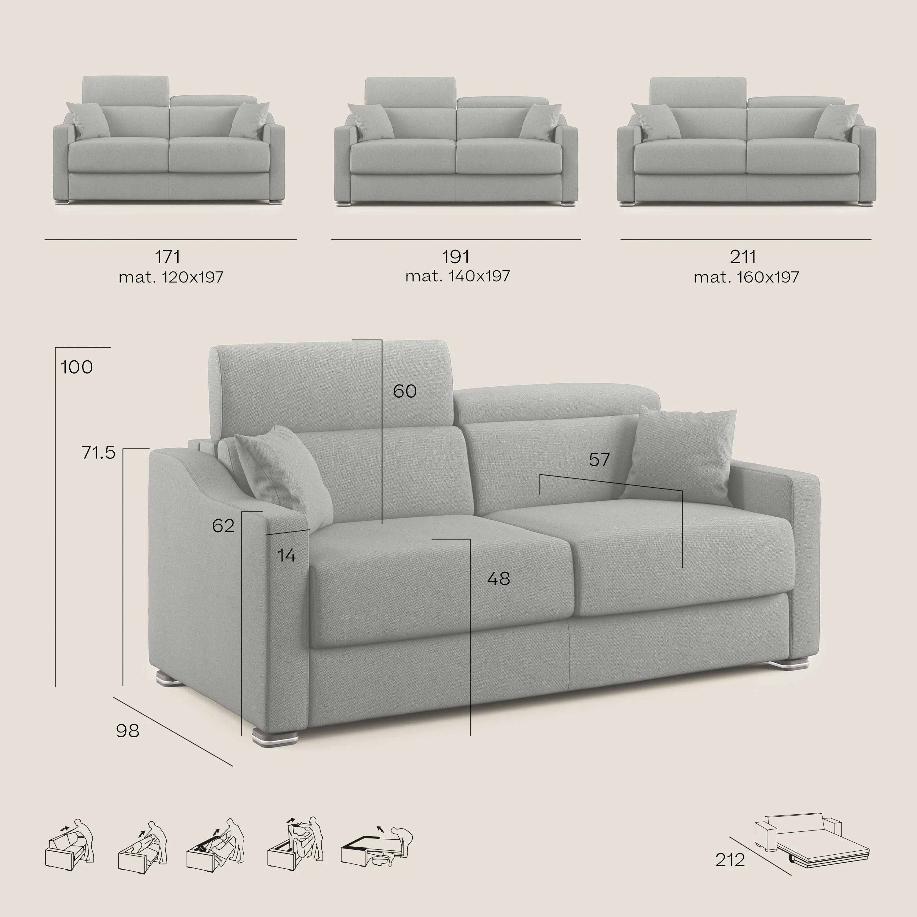 Amber canapé convertible en tissu détachable T05 camel - Image 10