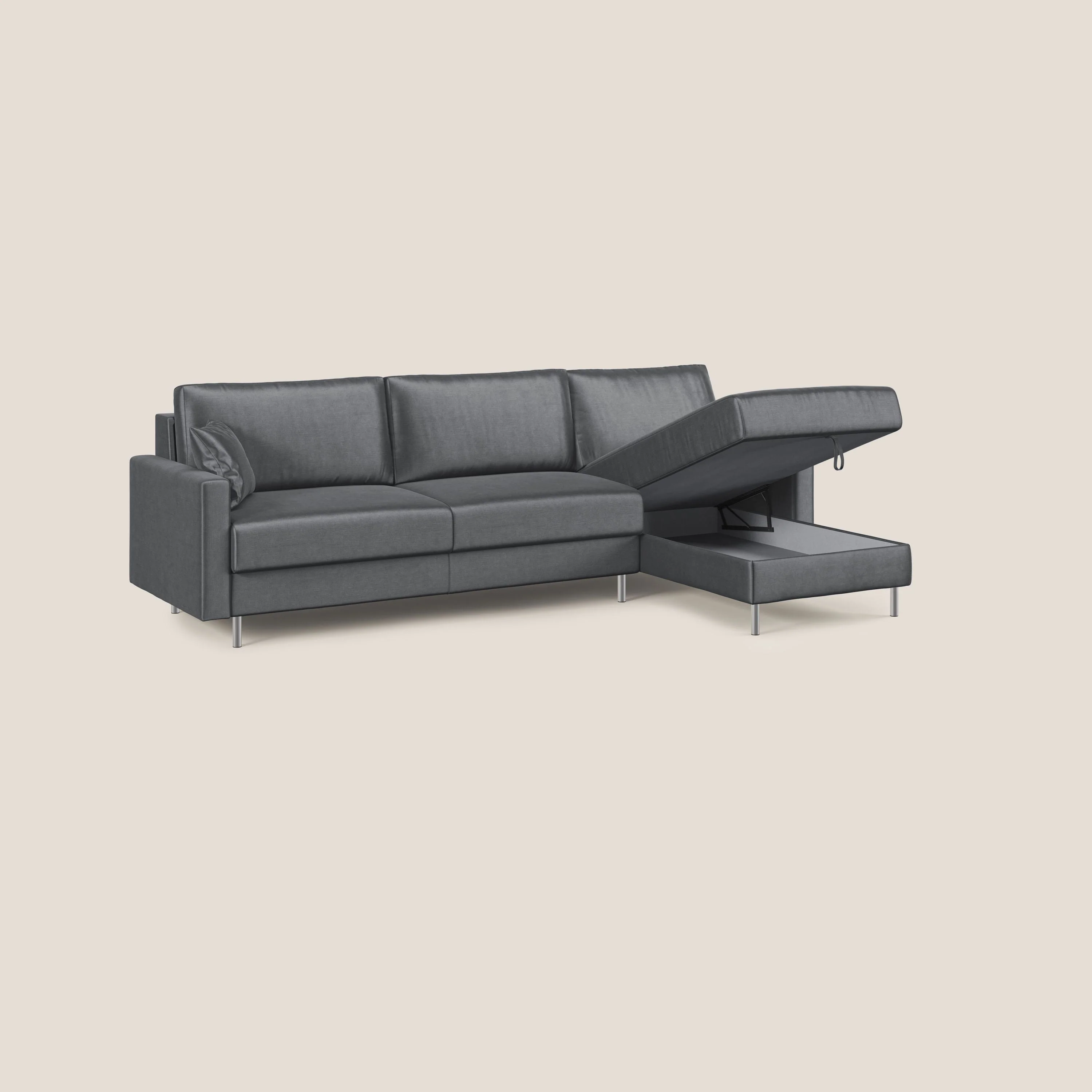 Andromeda canapé d'angle convertible en velours doux et imperméable T01 anthracite - Image 4