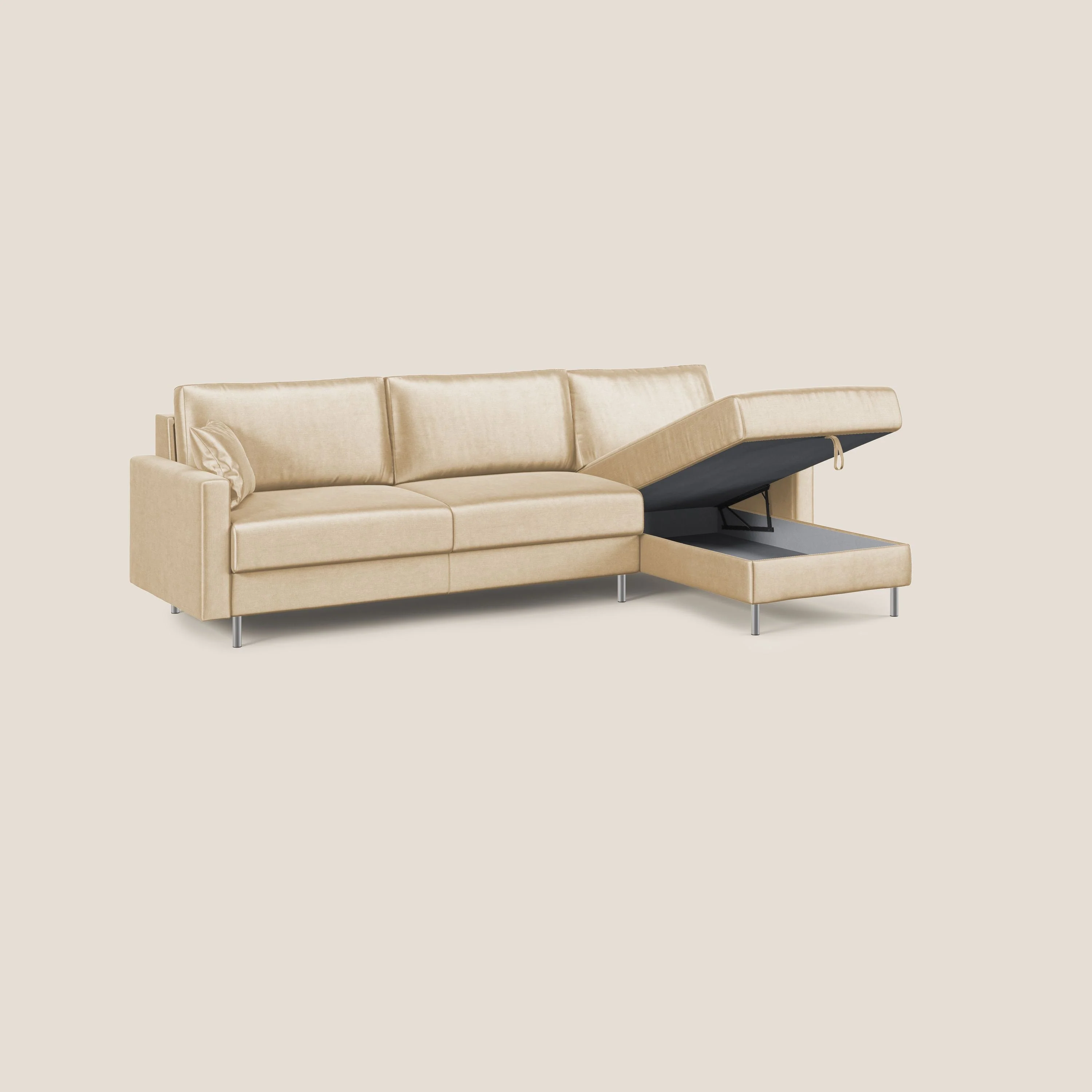 Andromeda canapé d'angle convertible en velours doux et imperméable T01 beige - Image 4