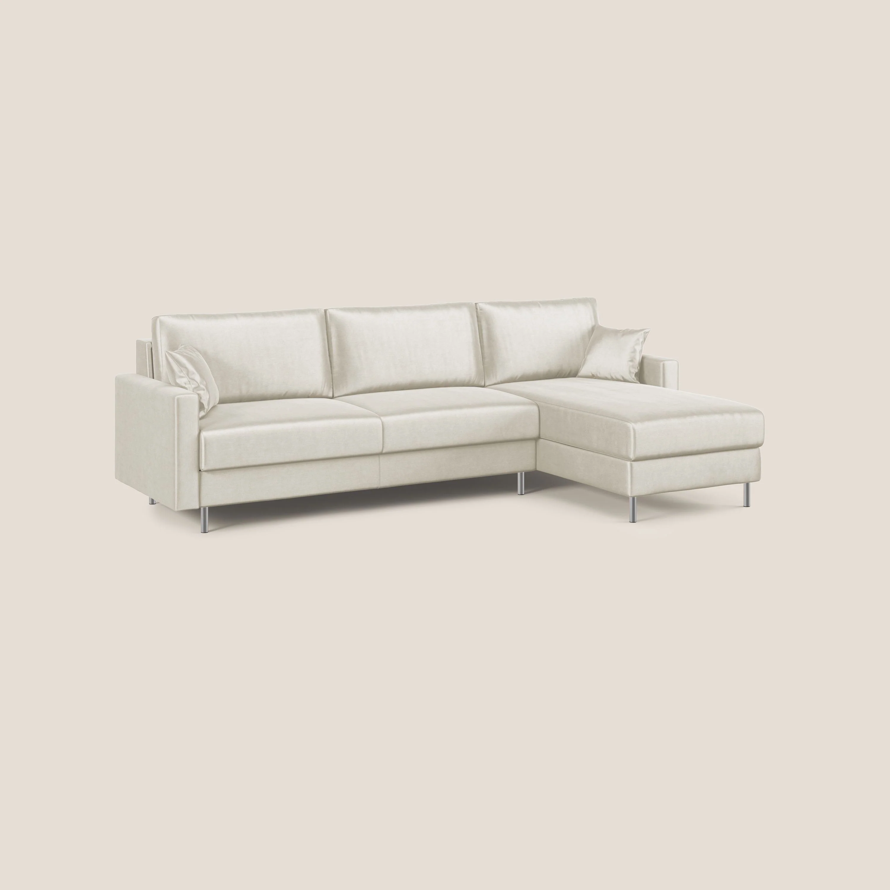 Andromeda canapé d'angle convertible en velours doux et imperméable T01 crème - Image 3