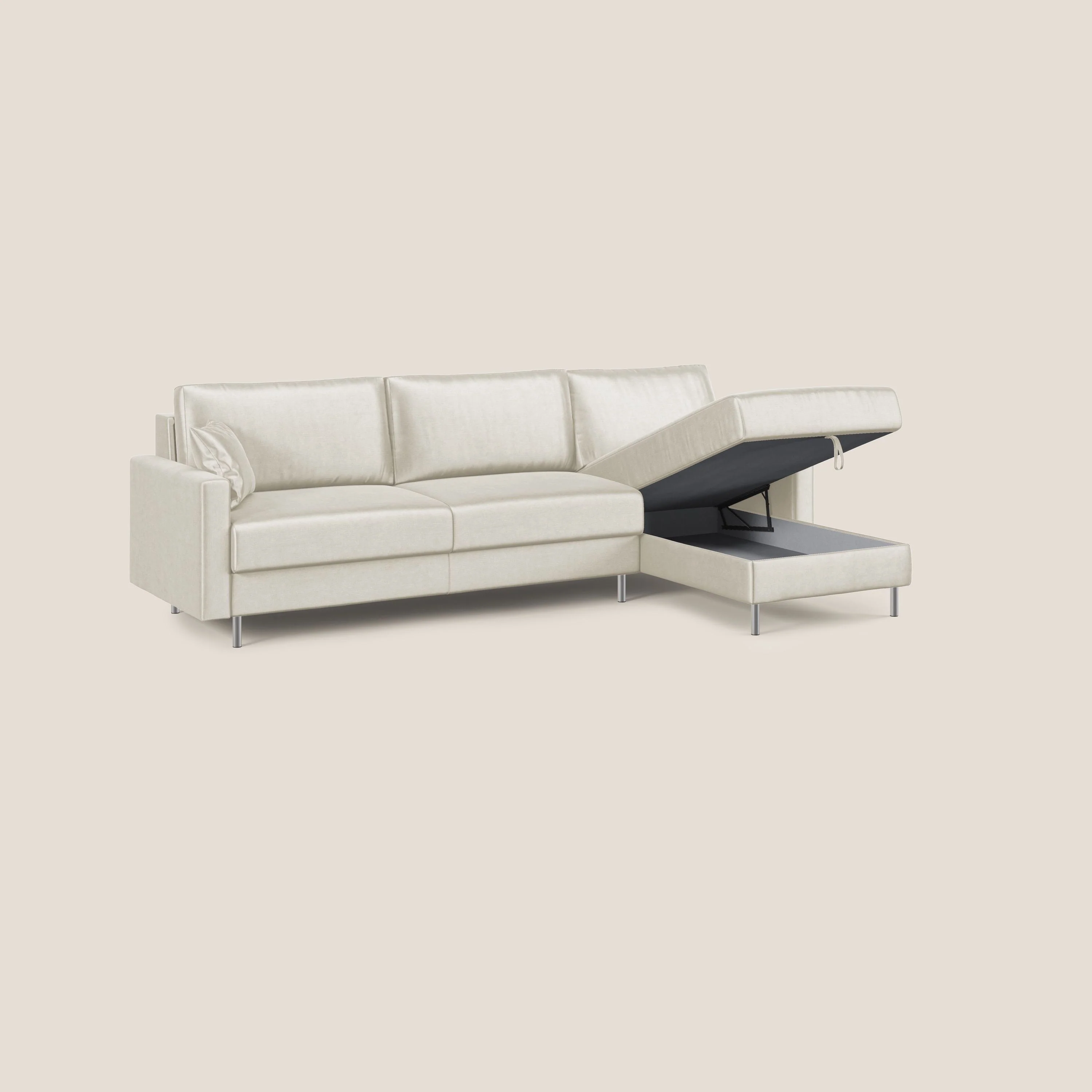 Andromeda canapé d'angle convertible en velours doux et imperméable T01 crème - Image 4