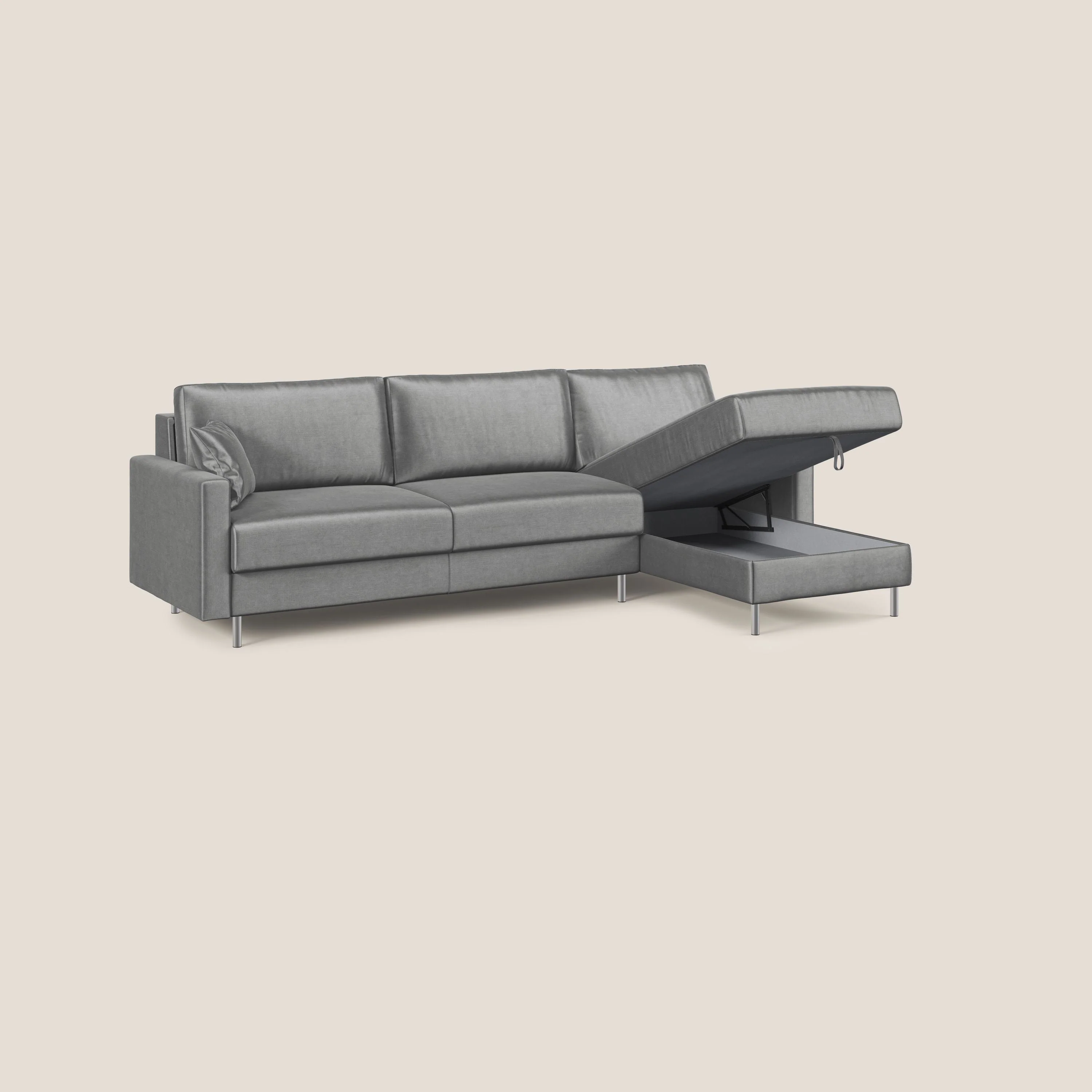 Andromeda canapé d'angle convertible en velours doux et imperméable T01 gris - Image 4