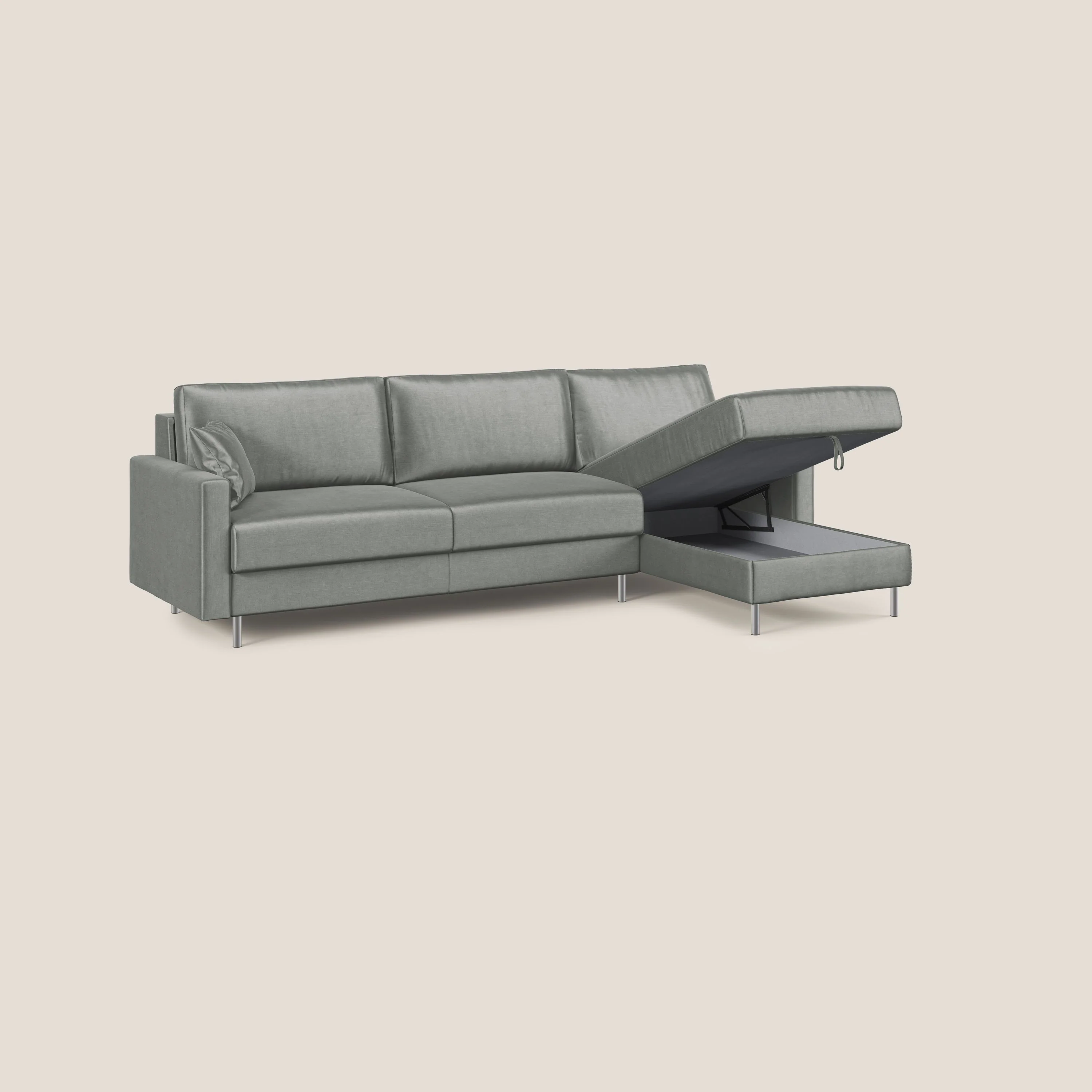 Andromeda canapé d'angle convertible en velours doux et imperméable T01 gris clair - Image 6