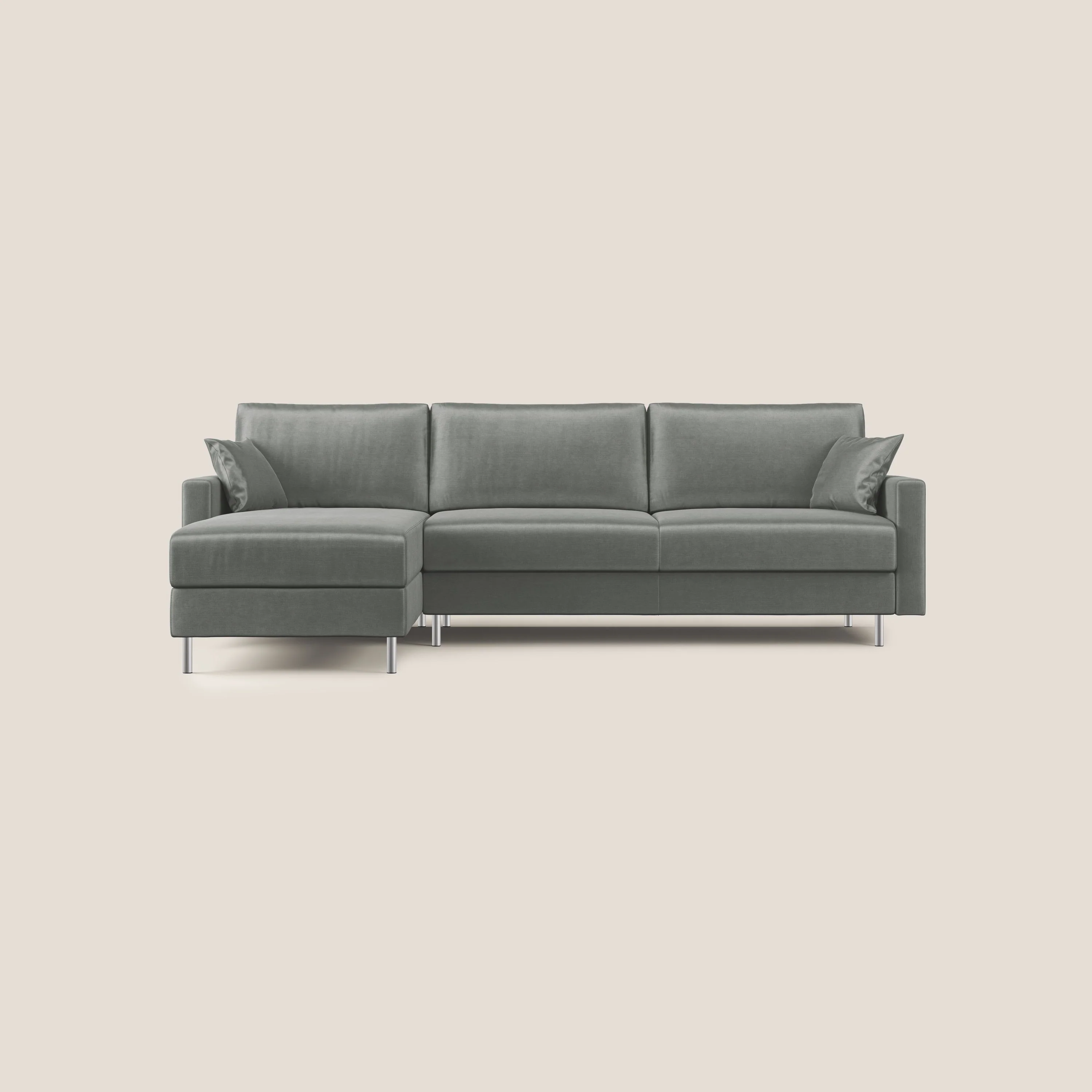 Andromeda canapé d'angle convertible en velours doux et imperméable T01 gris clair - Image 7