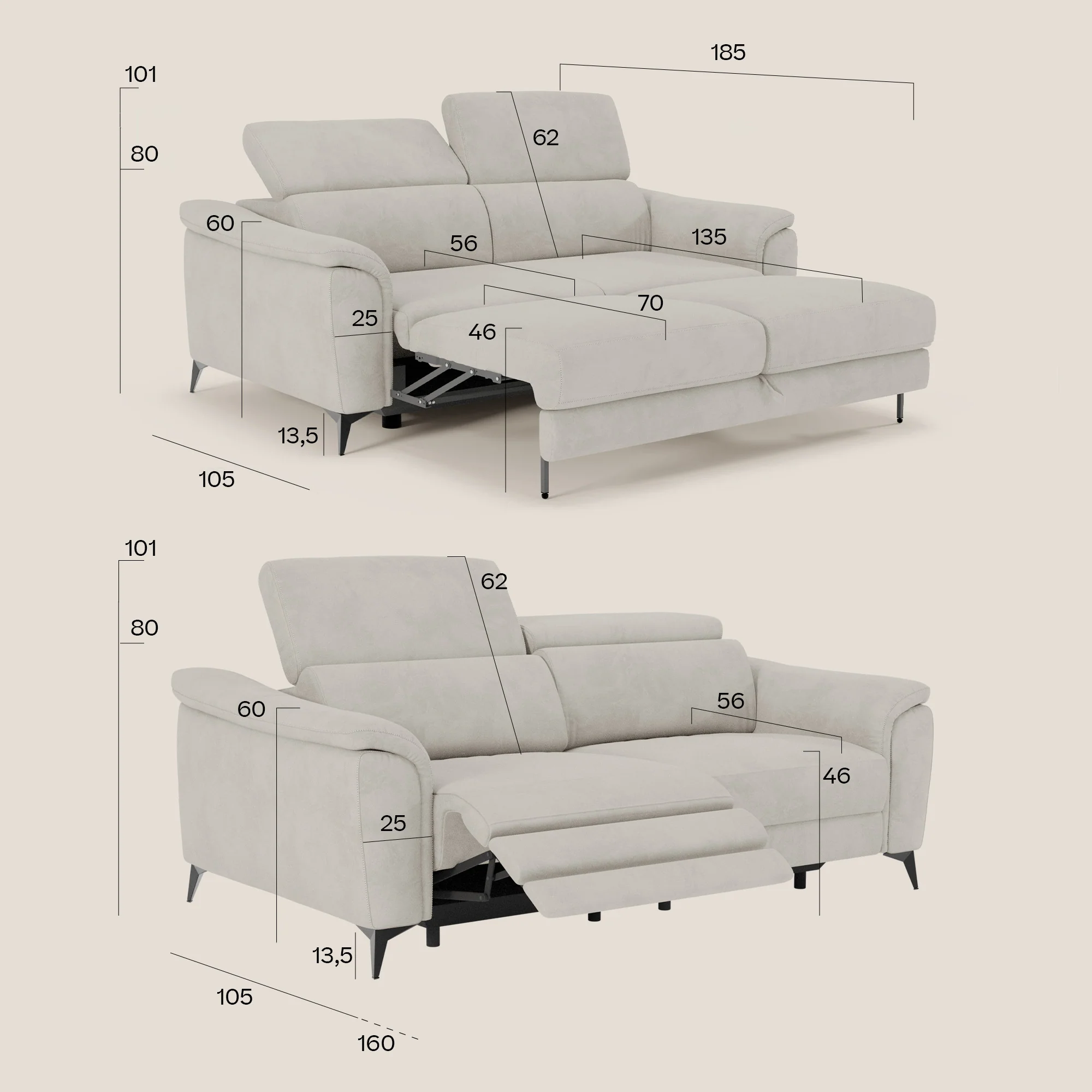 Arcos Canapé 3 places - pieds hauts et têtières inclinables en microfibre imperméable T11 gris clair - Image 17