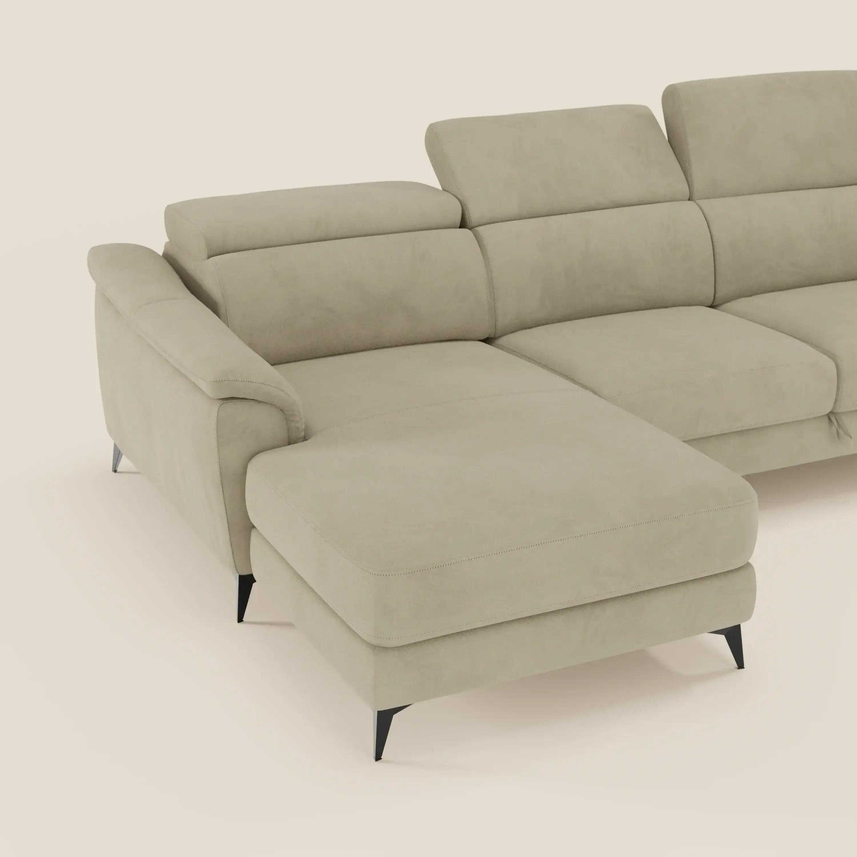 Arcos Canapé avec méridienne - pieds hauts et têtières inclinables en microfibre imperméable T11 beige - Image 4
