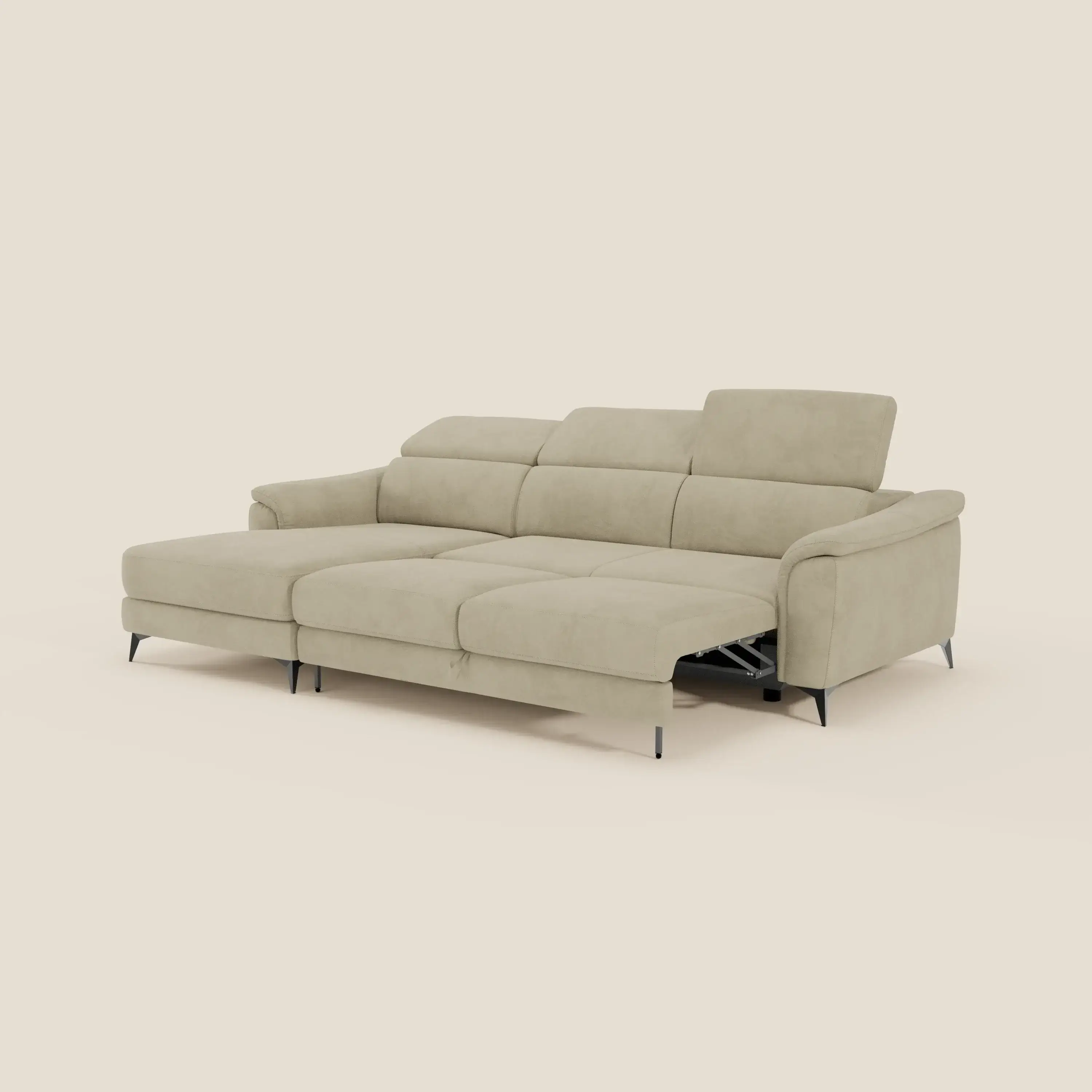 Arcos Canapé avec méridienne - pieds hauts et têtières inclinables en microfibre imperméable T11 beige - Image 9