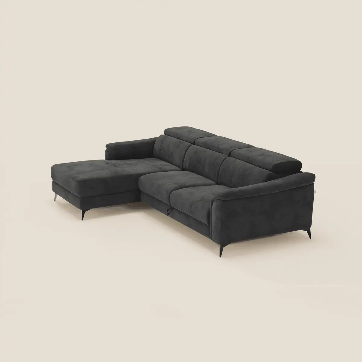 Arcos Canapé avec méridienne - pieds hauts et têtières inclinables en microfibre imperméable T11 noir - Image 3