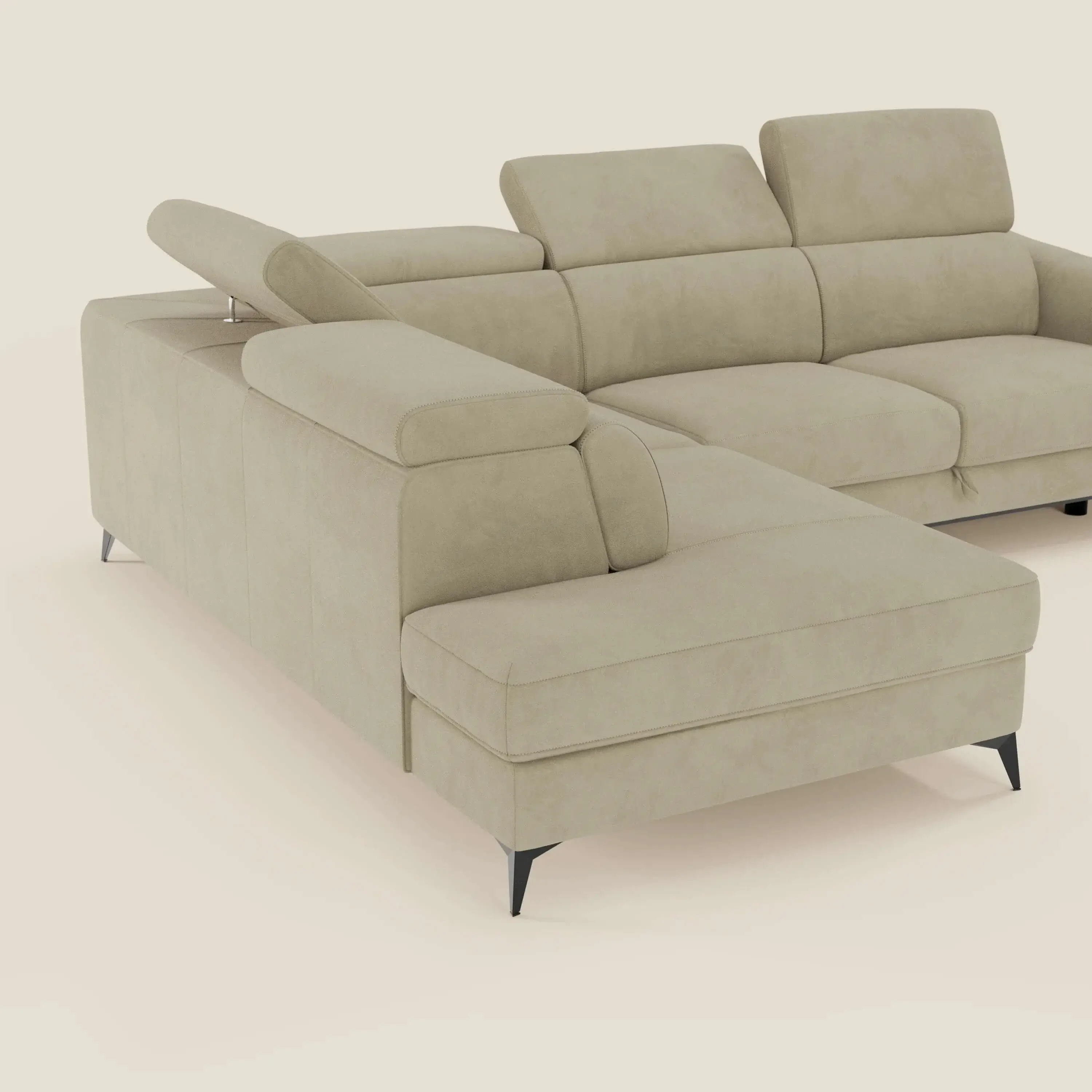 Arcos Canapé d'angle - pieds hauts et têtières inclinables en microfibre imperméable T11 beige - Image 3