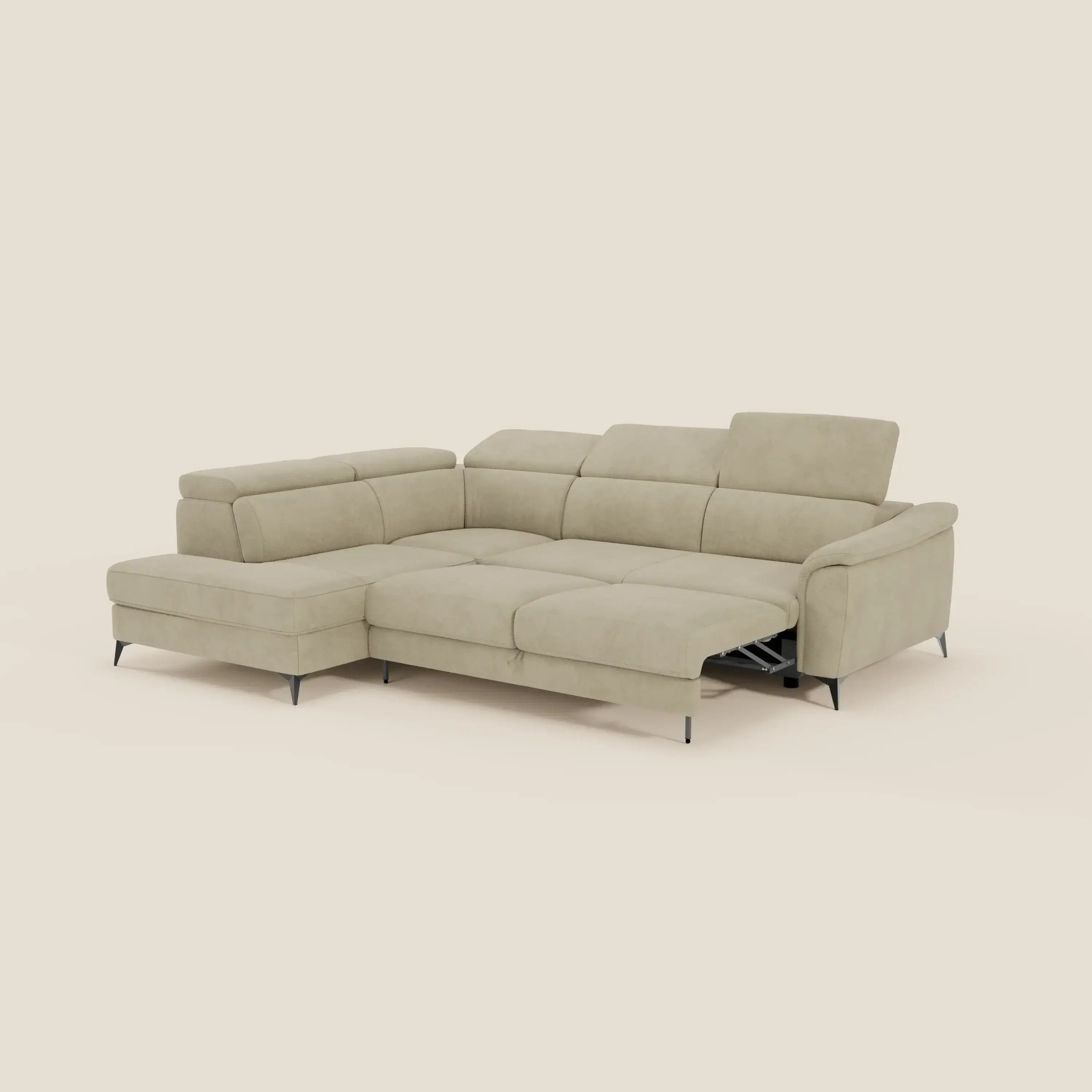 Arcos Canapé d'angle - pieds hauts et têtières inclinables en microfibre imperméable T11 beige - Image 8