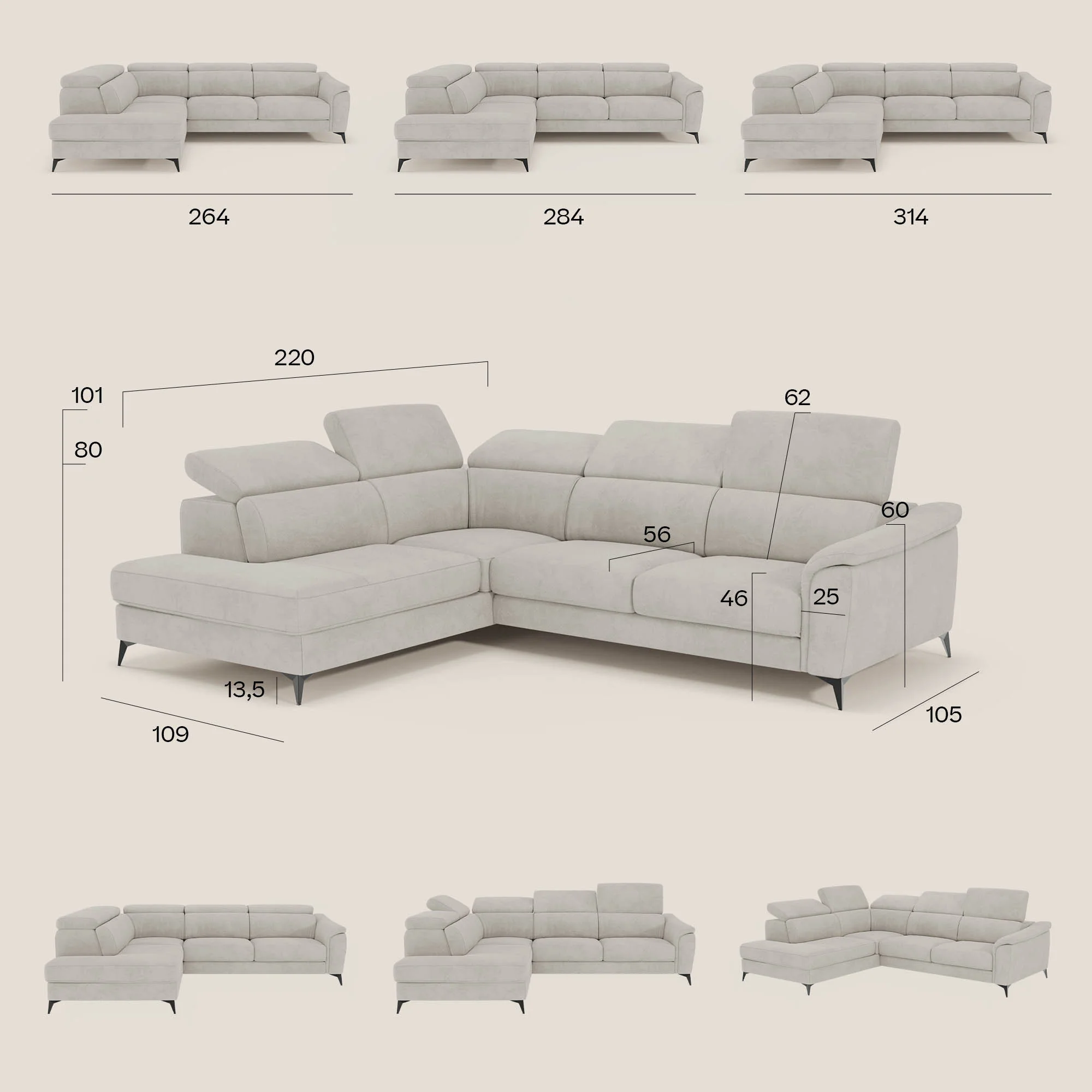 Arcos Canapé d'angle - pieds hauts et têtières inclinables en microfibre imperméable T11 bleu pastel - Image 16