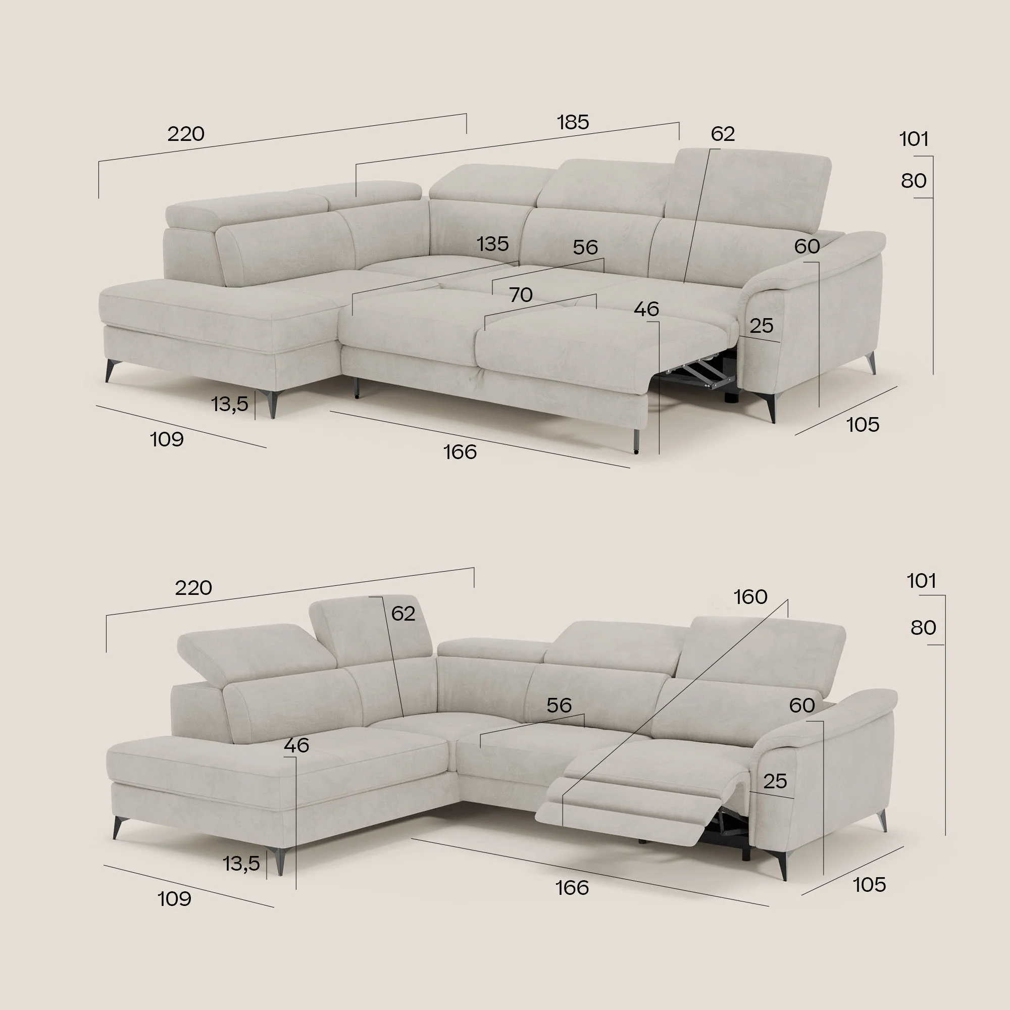 Arcos Canapé d'angle - pieds hauts et têtières inclinables en microfibre imperméable T11 bleu pastel - Image 17