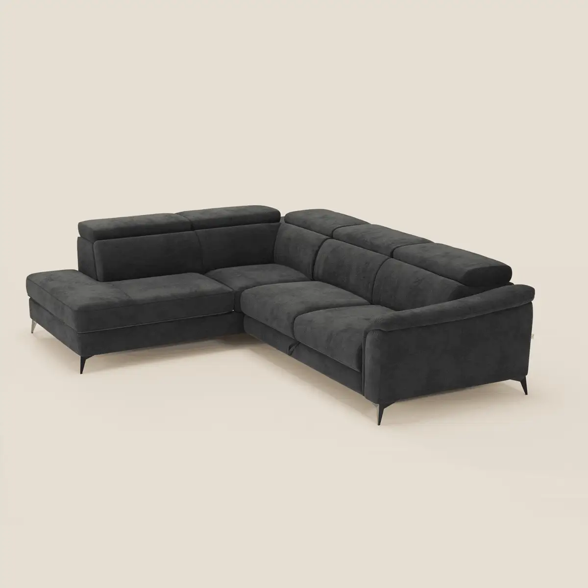 Arcos Canapé d'angle - pieds hauts et têtières inclinables en microfibre imperméable T11 noir - Image 9