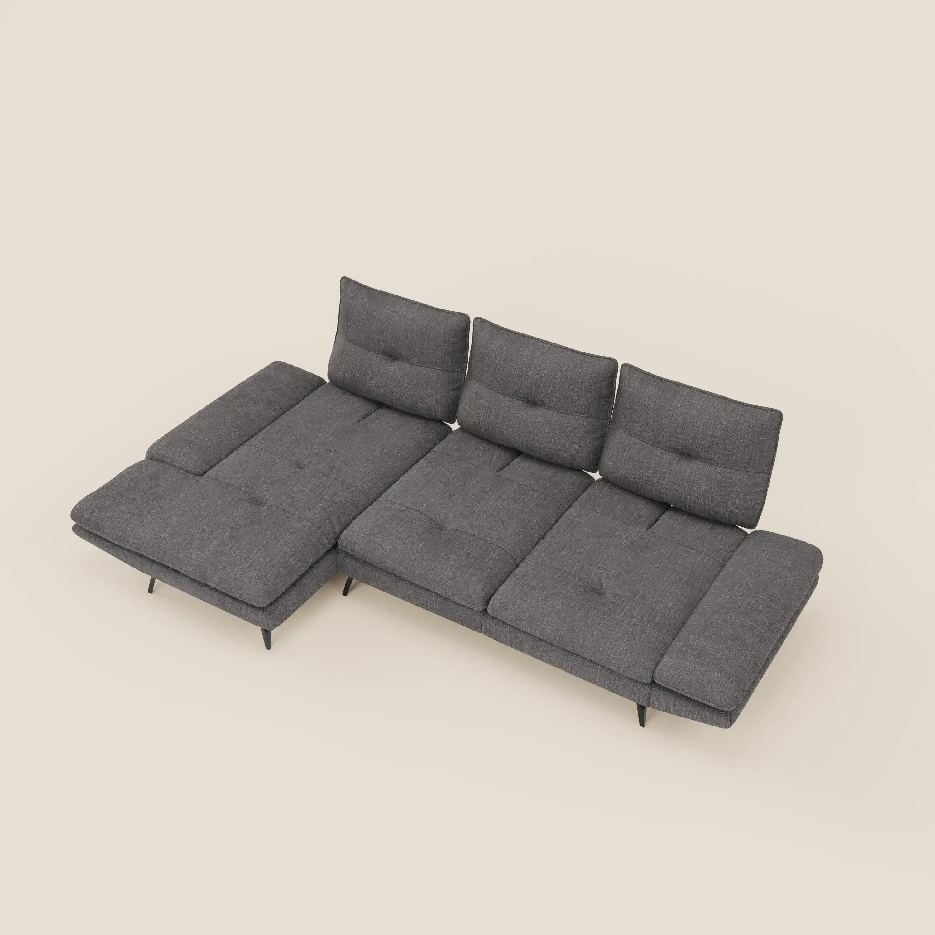 Ardex Canapé avec méridienne - dossiers coulissants et accoudoirs réglables en élégant tissu imperméable T06 anthracite - Image 11