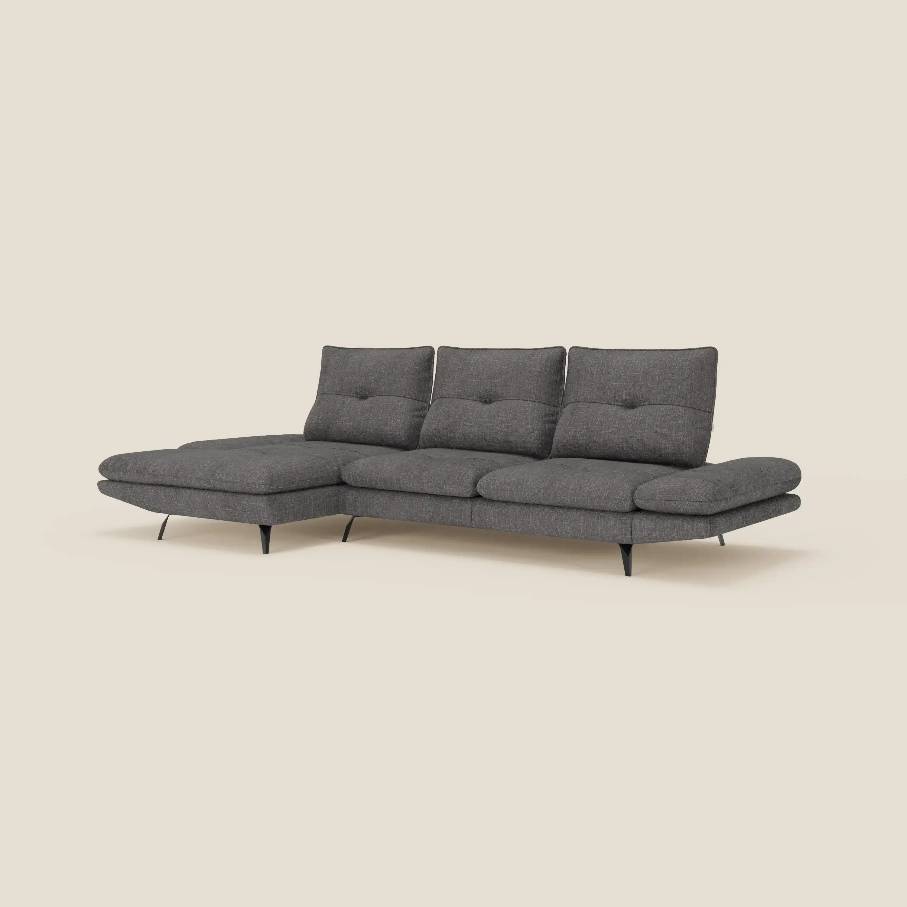 Ardex Canapé avec méridienne - dossiers coulissants et accoudoirs réglables en élégant tissu imperméable T06 anthracite - Image 5