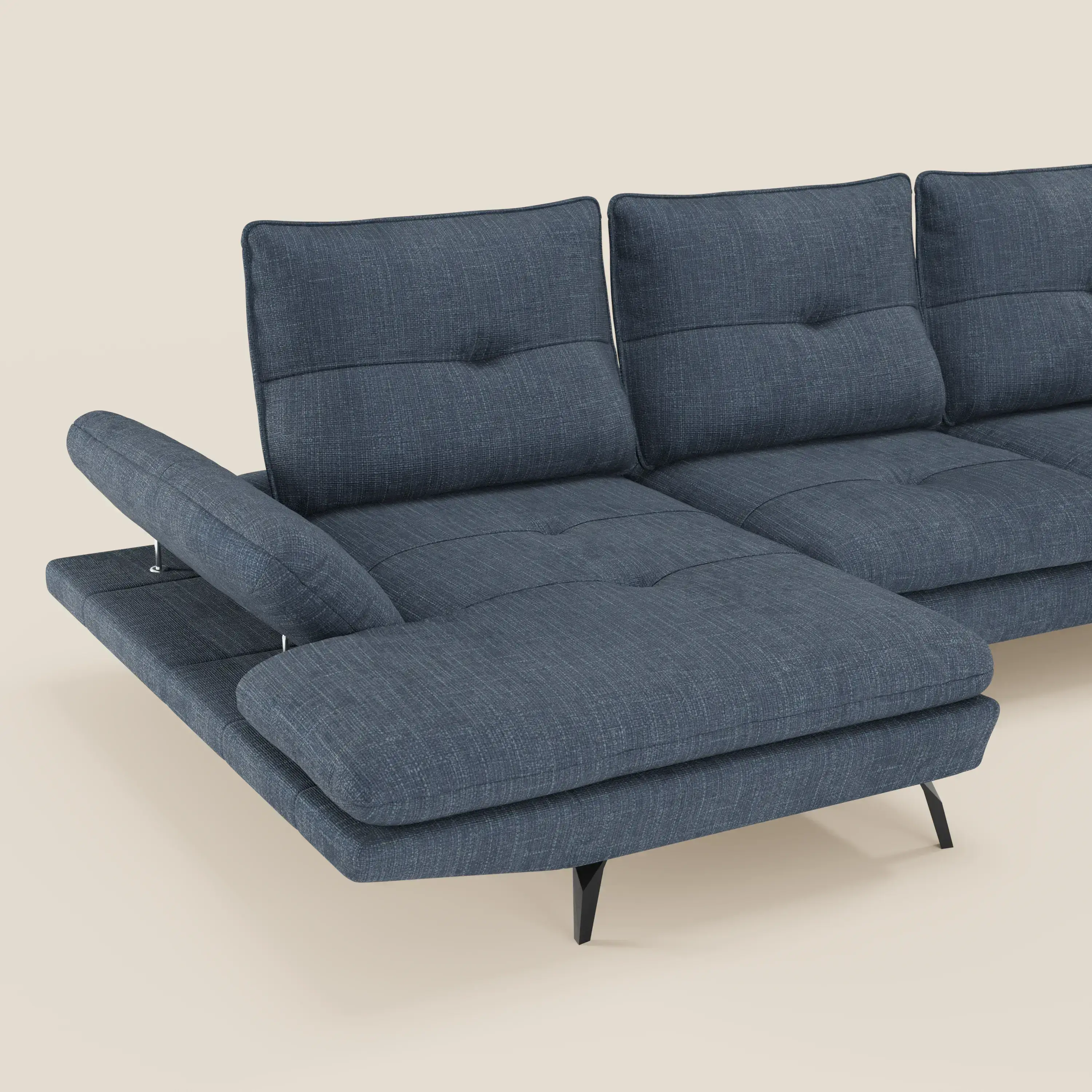 Ardex Canapé avec méridienne - dossiers coulissants et accoudoirs réglables en élégant tissu imperméable T06 bleu - Image 4