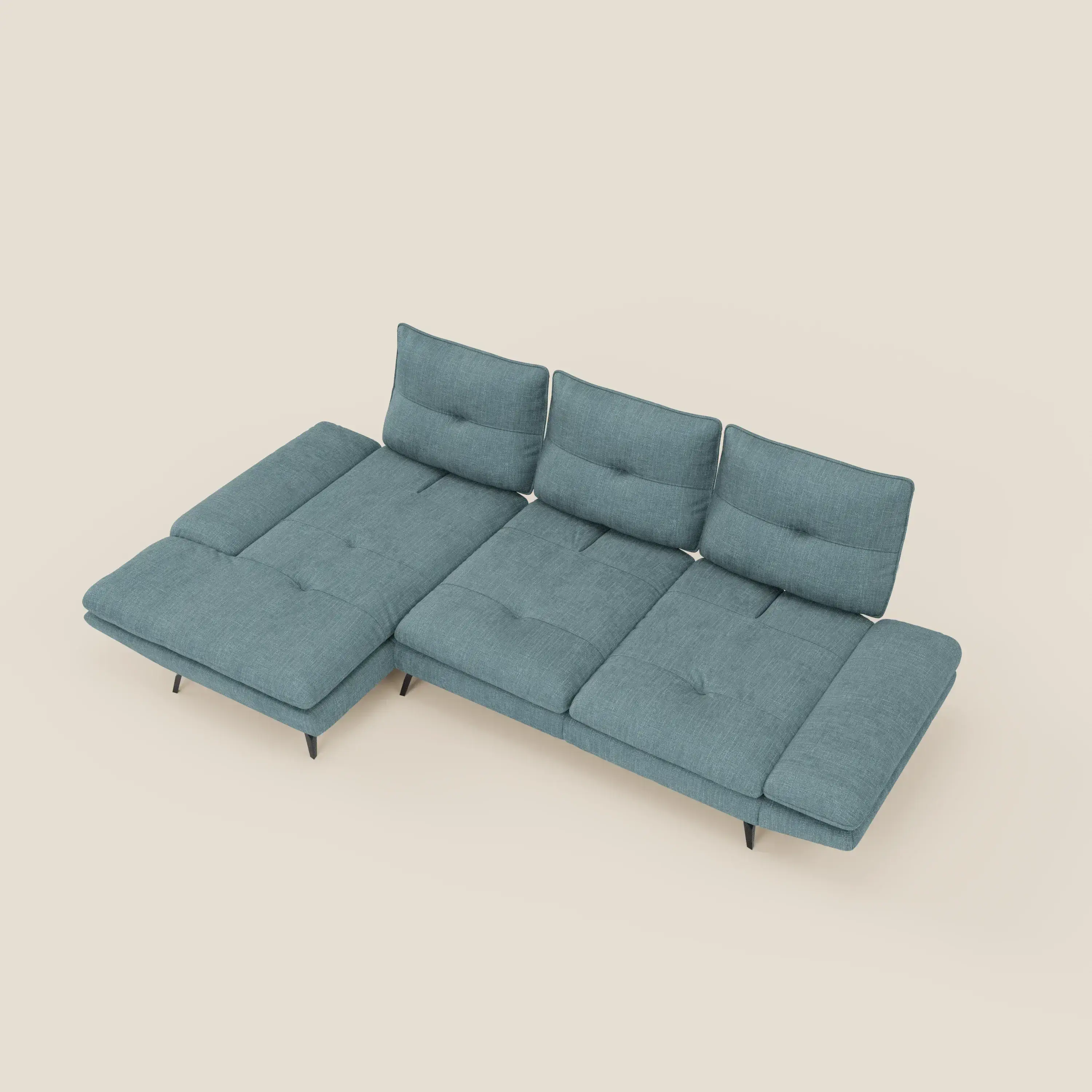 Ardex Canapé avec méridienne - dossiers coulissants et accoudoirs réglables en élégant tissu imperméable T06 bleu ciel - Image 11
