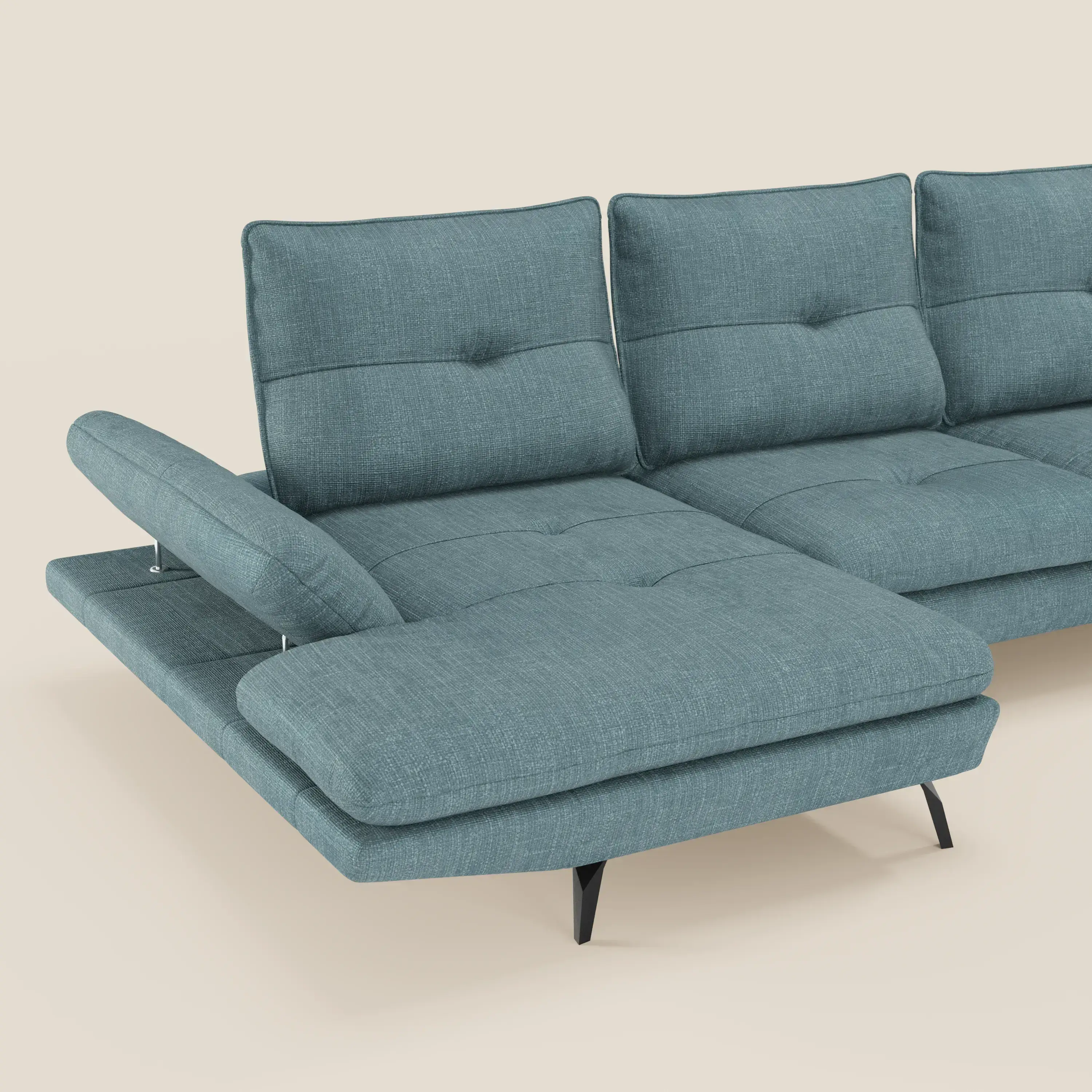 Ardex Canapé avec méridienne - dossiers coulissants et accoudoirs réglables en élégant tissu imperméable T06 bleu ciel - Image 4