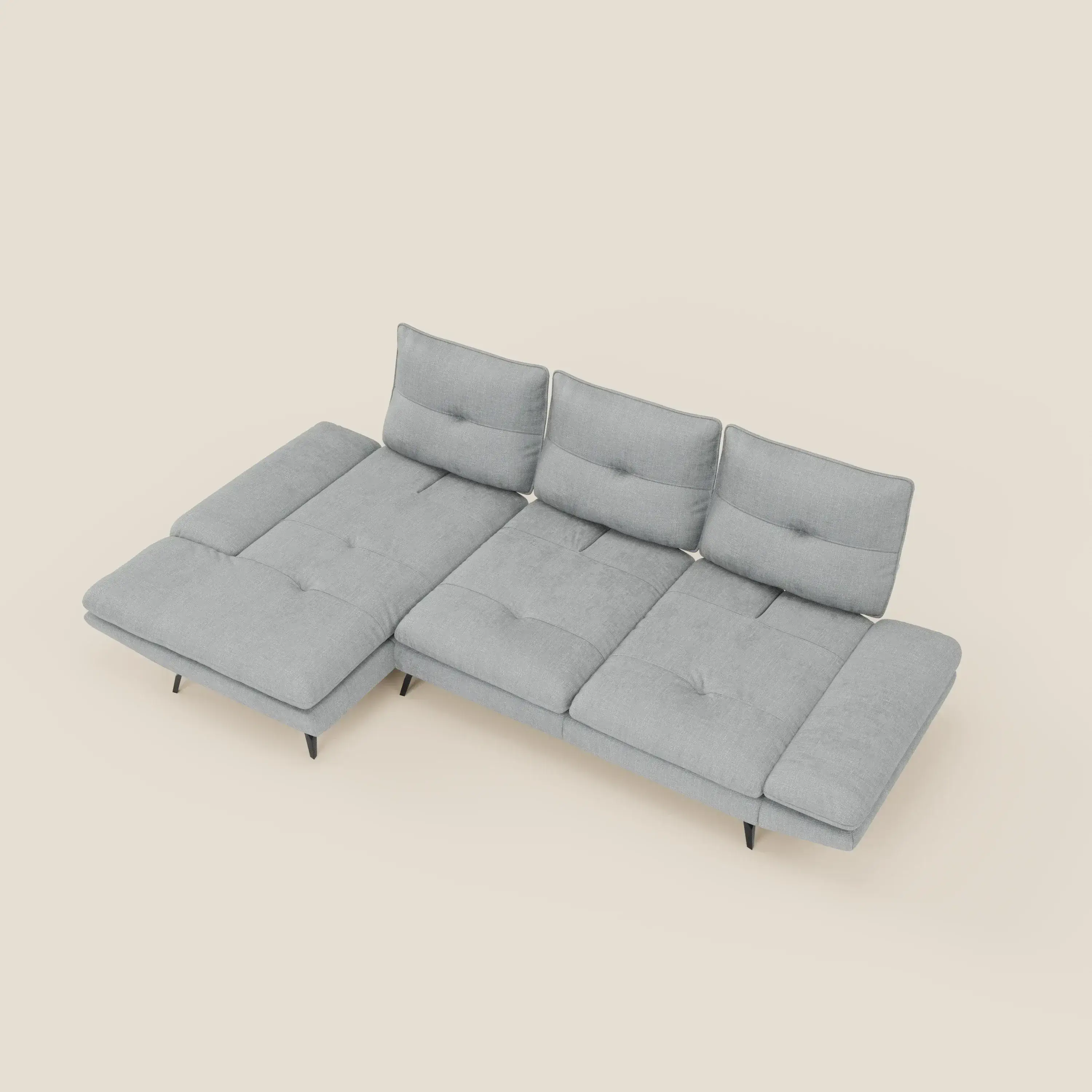Ardex Canapé avec méridienne - dossiers coulissants et accoudoirs réglables en élégant tissu imperméable T06 bleu glacier - Image 11