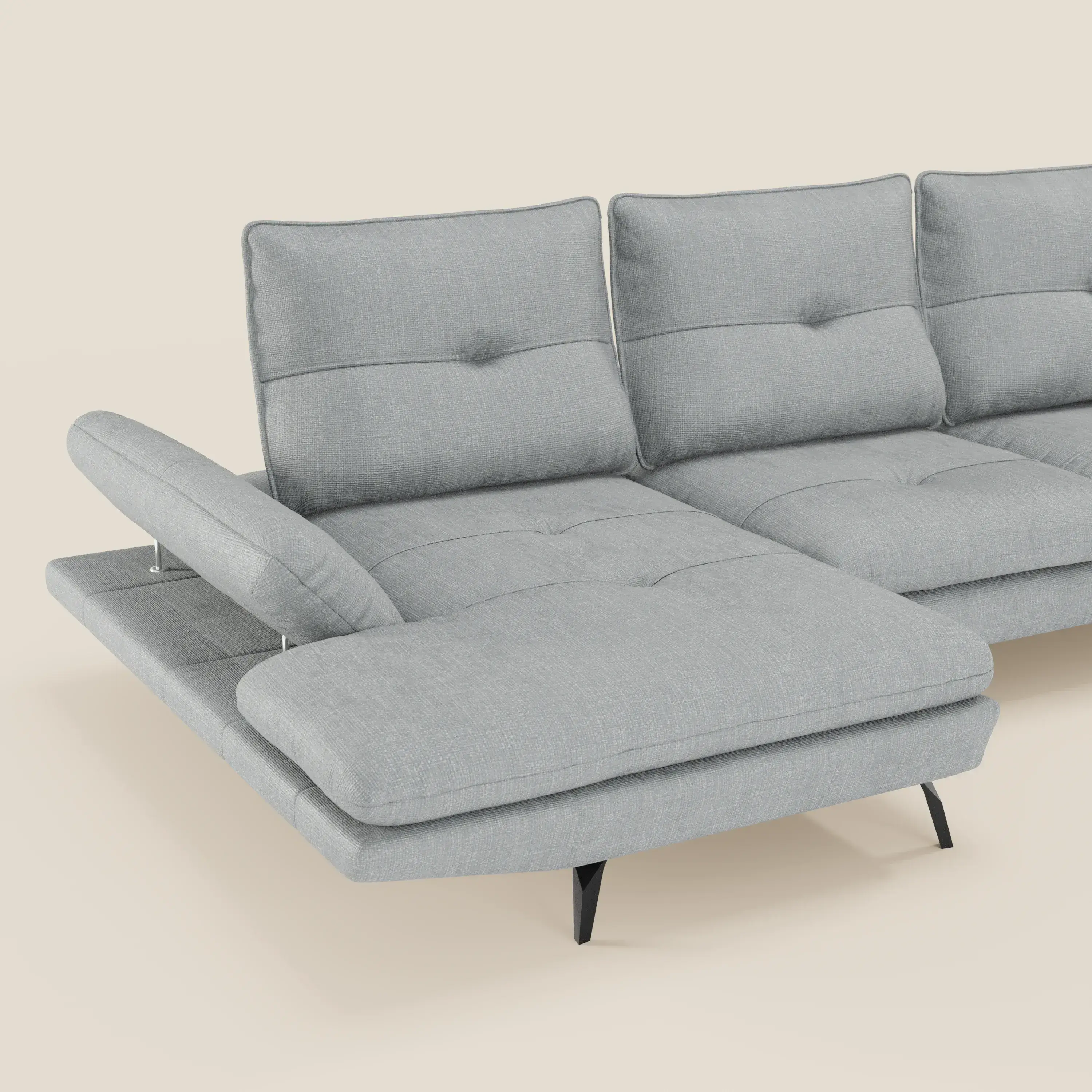 Ardex Canapé avec méridienne - dossiers coulissants et accoudoirs réglables en élégant tissu imperméable T06 bleu glacier - Image 4