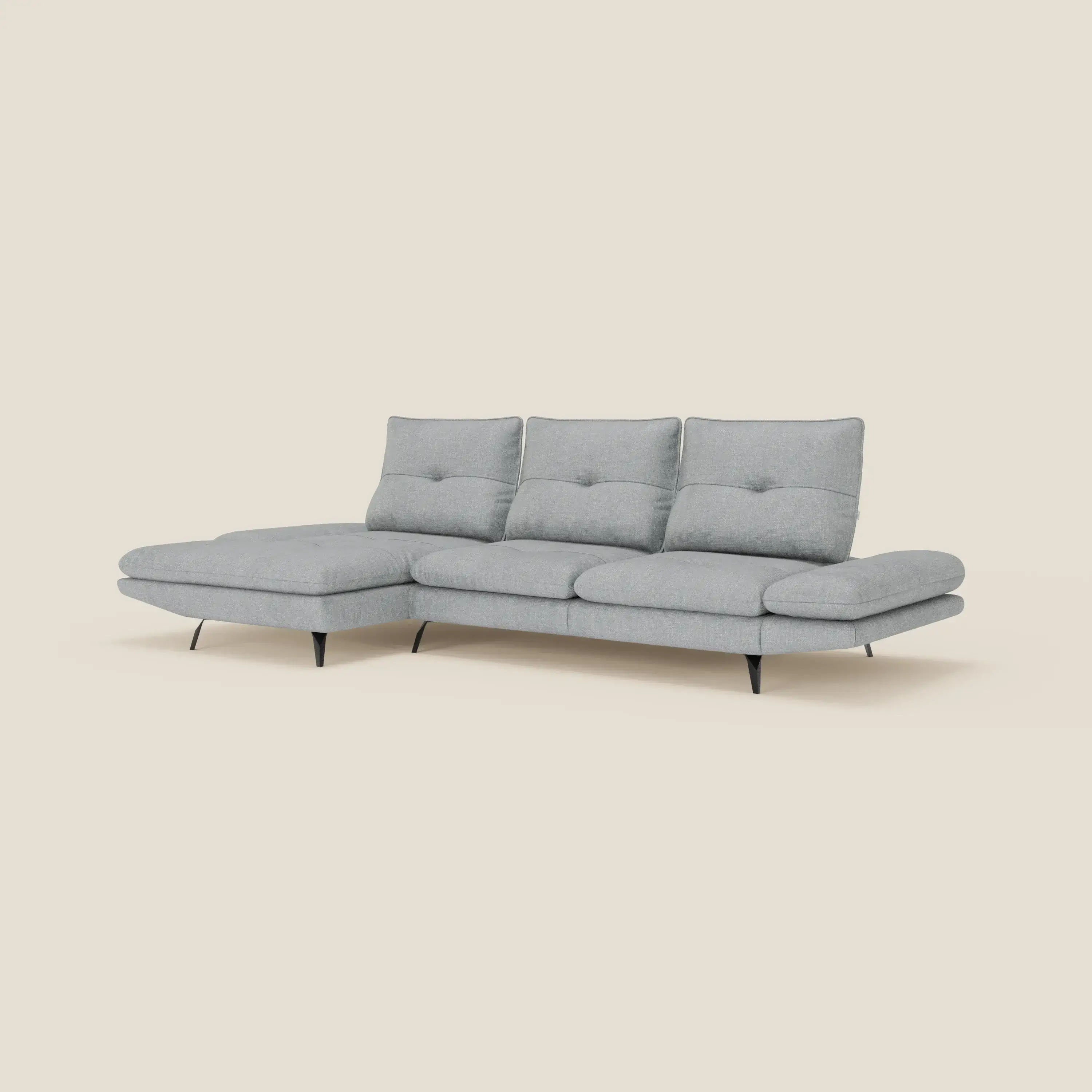 Ardex Canapé avec méridienne - dossiers coulissants et accoudoirs réglables en élégant tissu imperméable T06 bleu glacier - Image 5