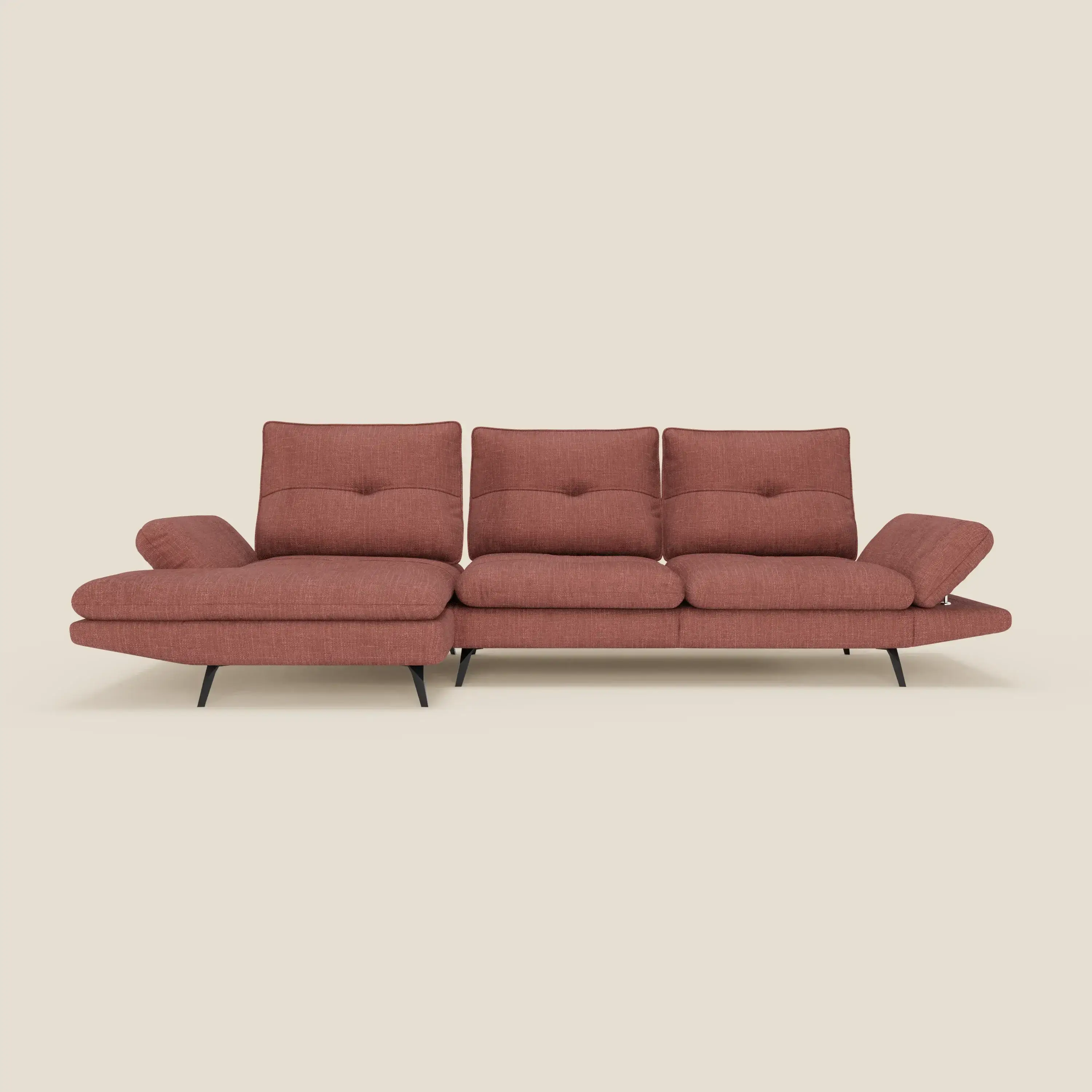 Ardex Canapé avec méridienne - dossiers coulissants et accoudoirs réglables en élégant tissu imperméable T06 corail