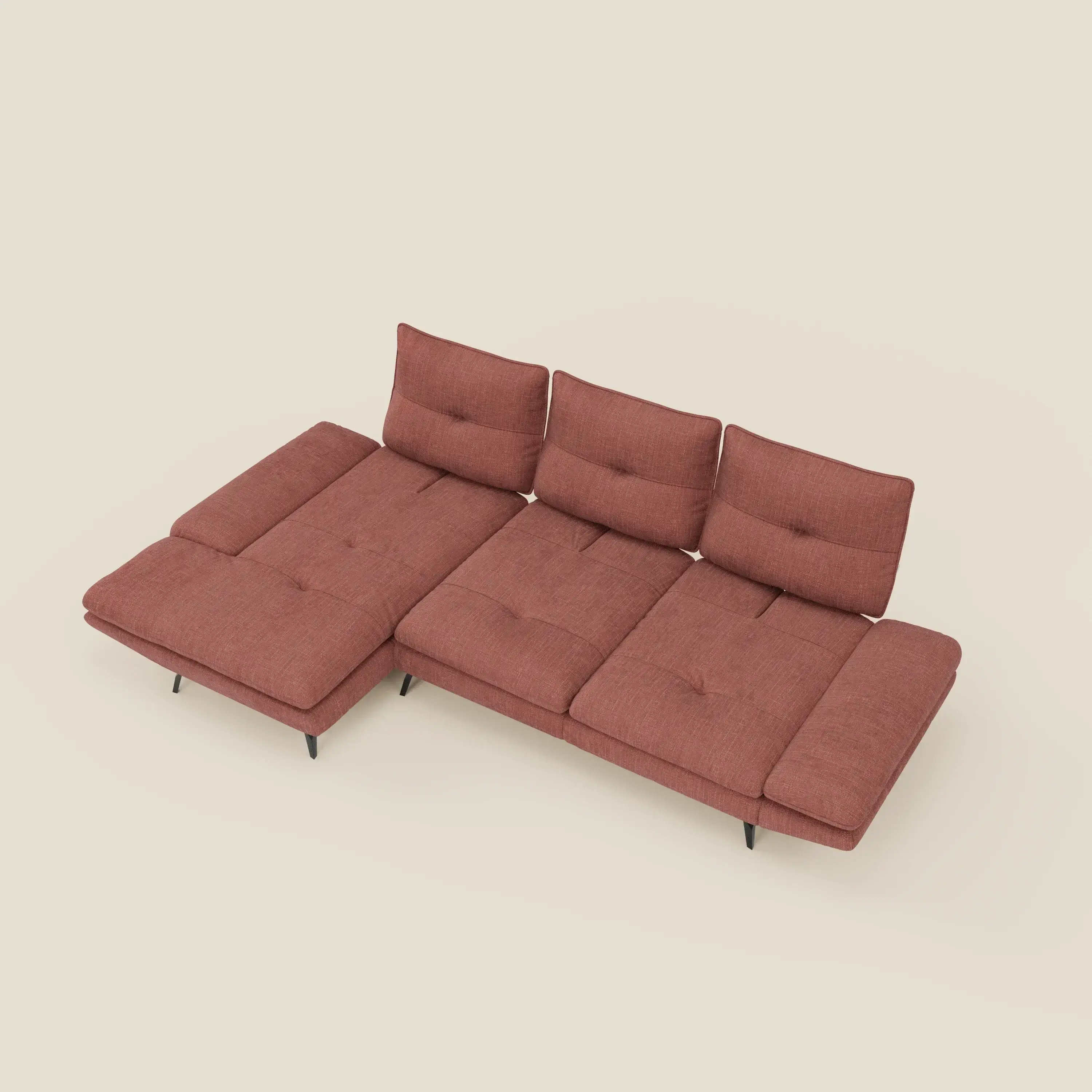 Ardex Canapé avec méridienne - dossiers coulissants et accoudoirs réglables en élégant tissu imperméable T06 corail - Image 11