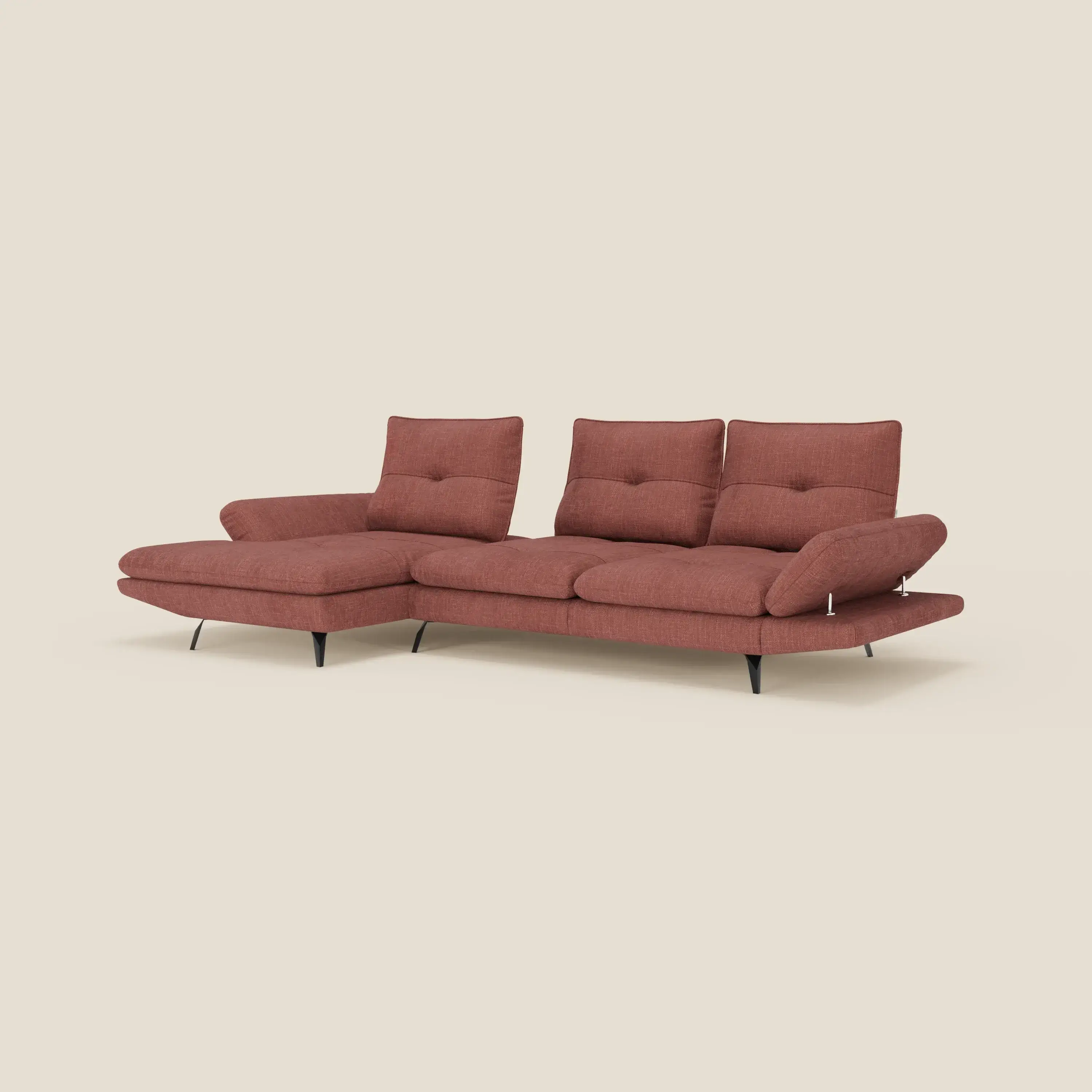 Ardex Canapé avec méridienne - dossiers coulissants et accoudoirs réglables en élégant tissu imperméable T06 corail - Image 2