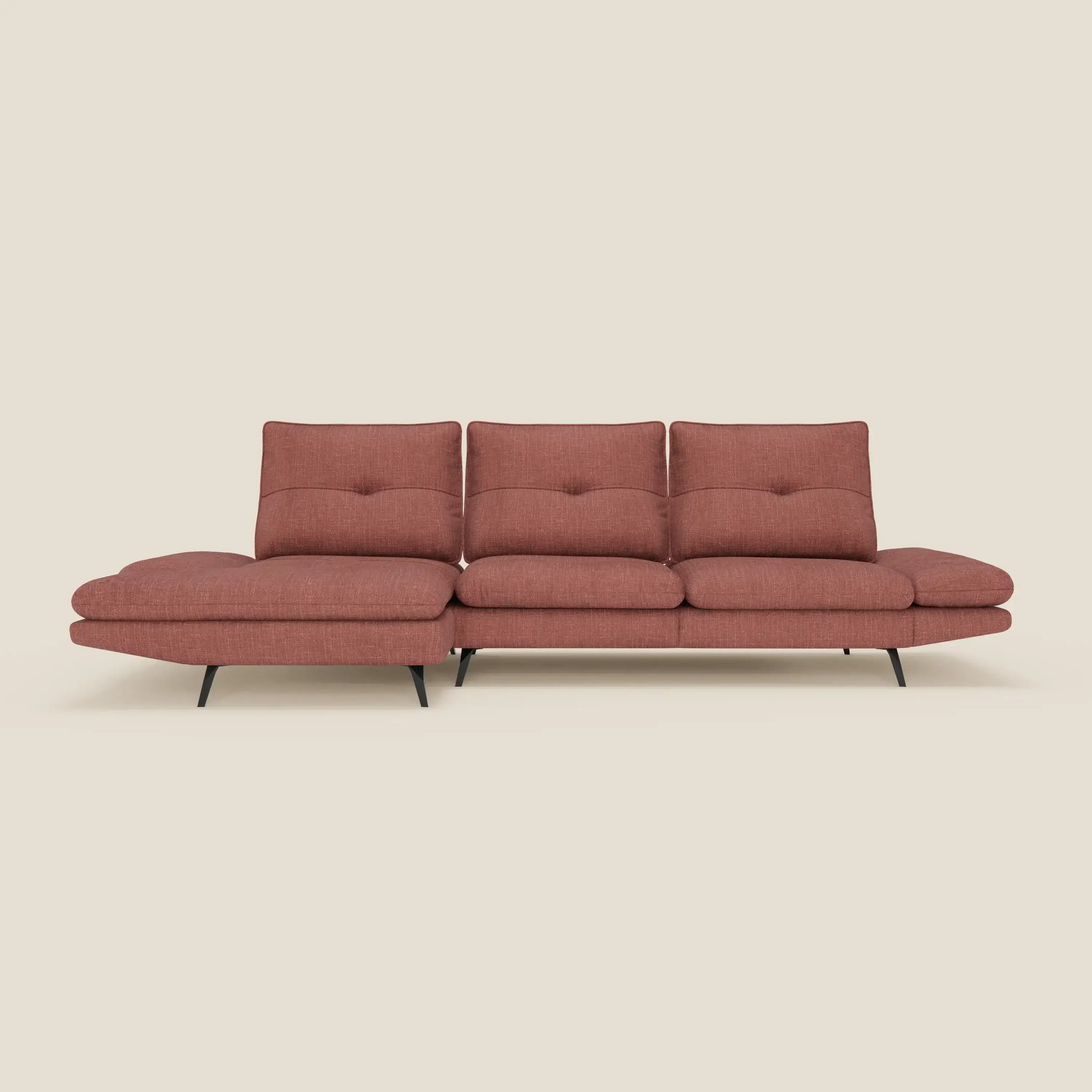 Ardex Canapé avec méridienne - dossiers coulissants et accoudoirs réglables en élégant tissu imperméable T06 corail - Image 3