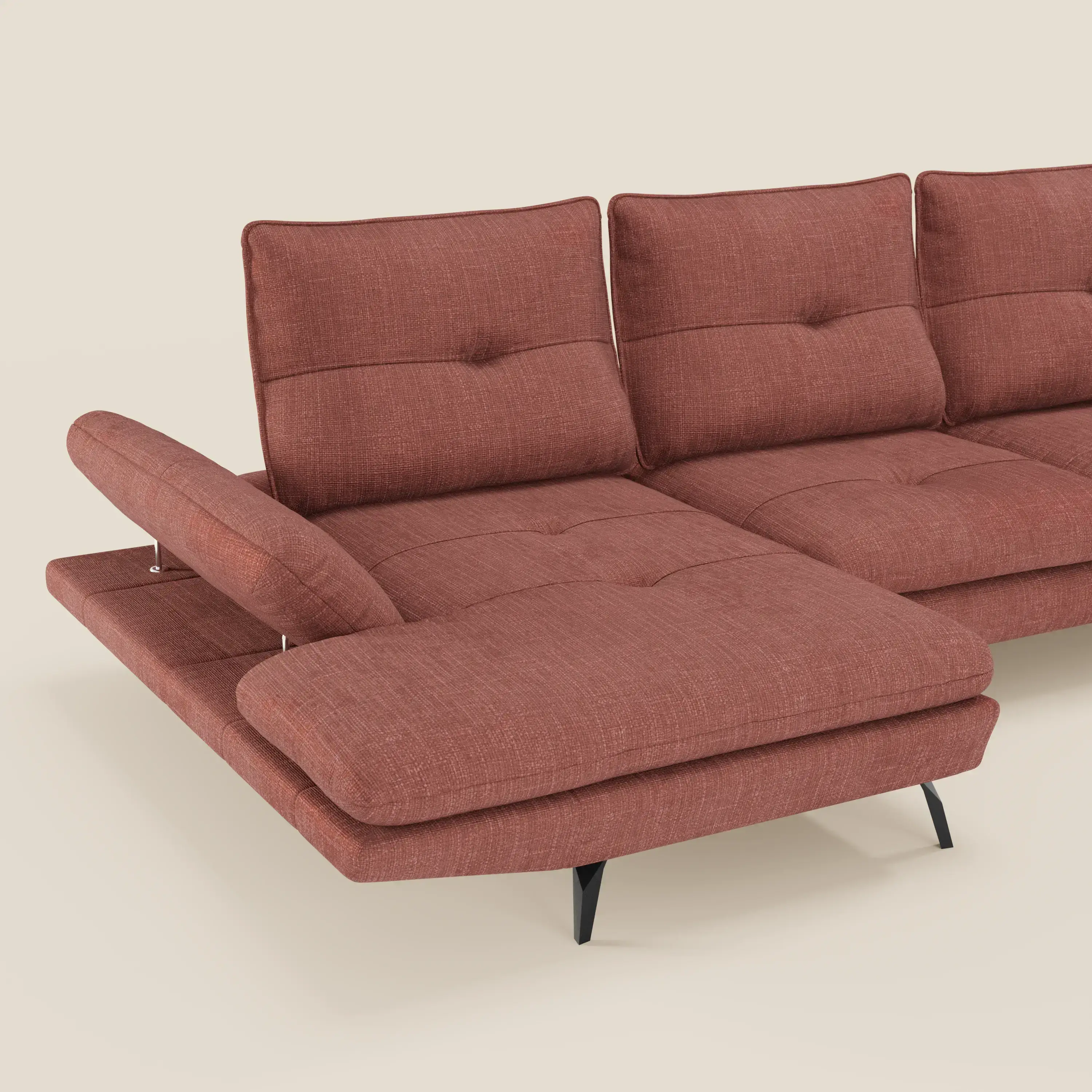 Ardex Canapé avec méridienne - dossiers coulissants et accoudoirs réglables en élégant tissu imperméable T06 corail - Image 4