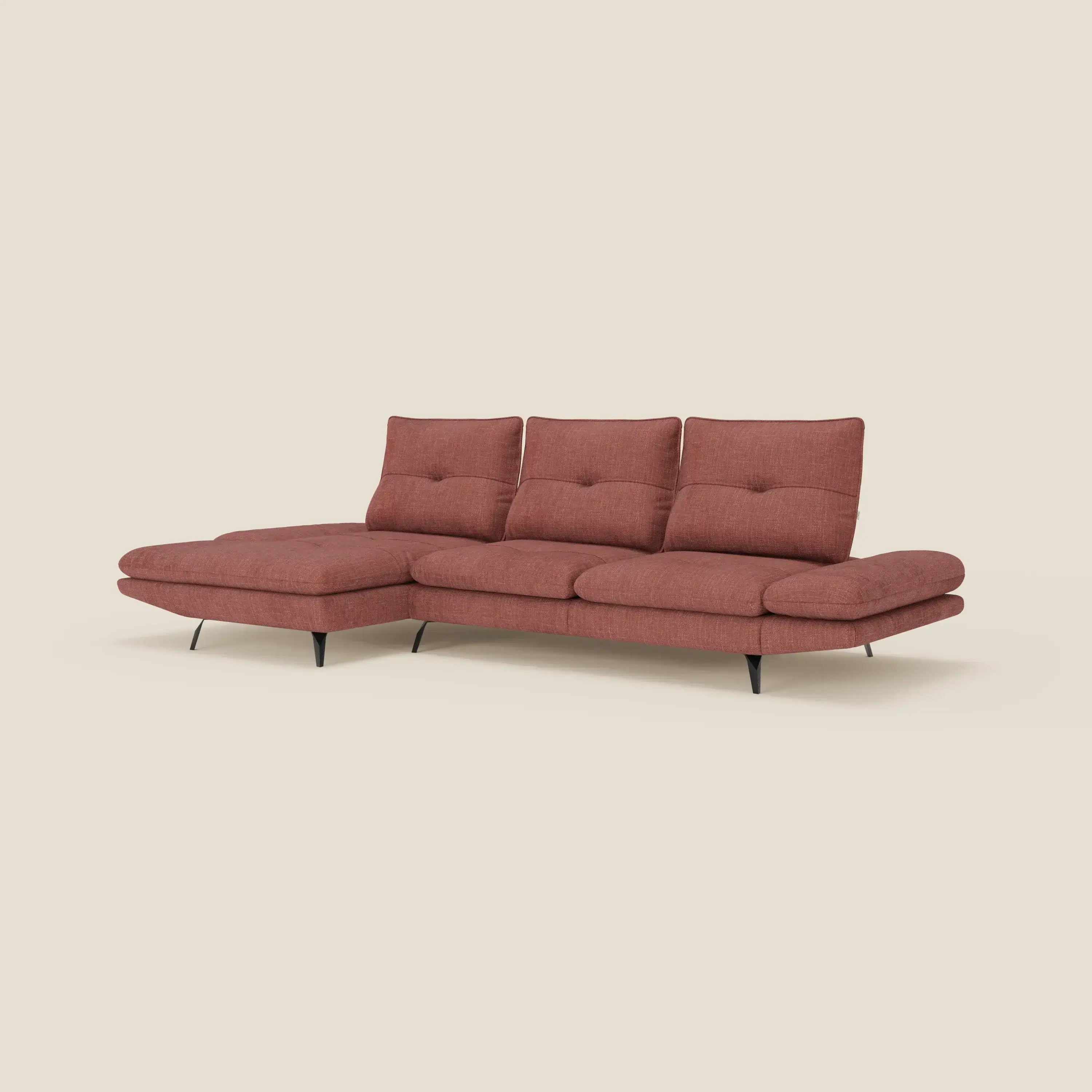 Ardex Canapé avec méridienne - dossiers coulissants et accoudoirs réglables en élégant tissu imperméable T06 corail - Image 5