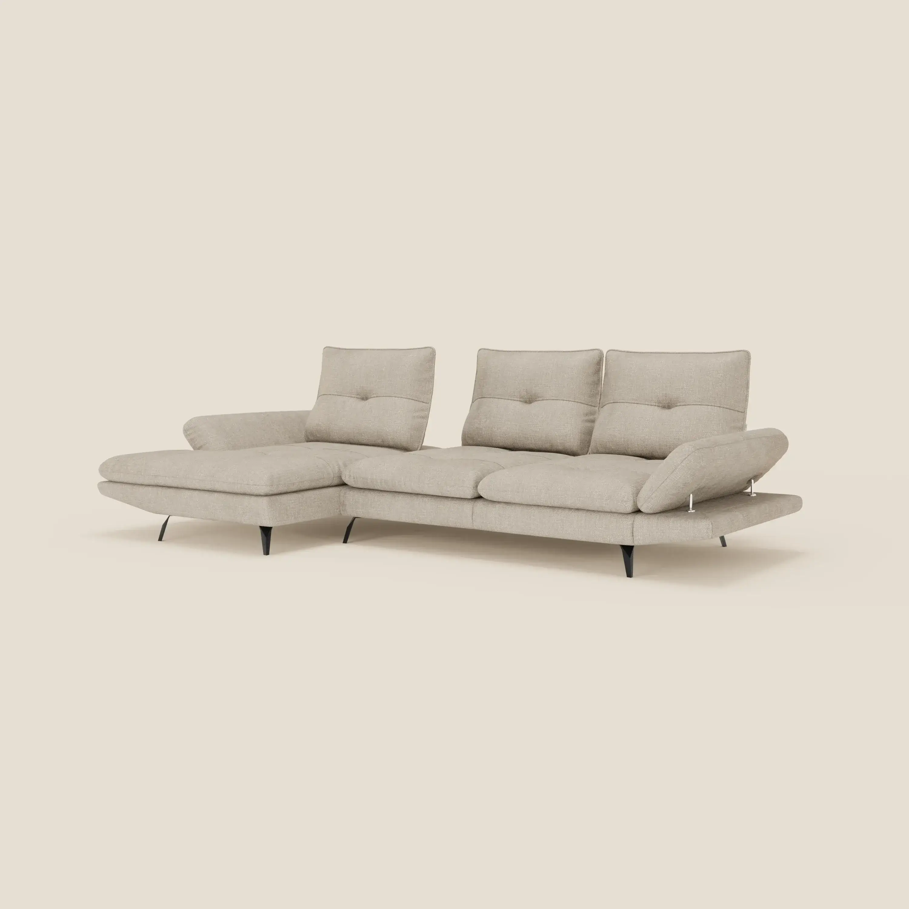 Ardex Canapé avec méridienne - dossiers coulissants et accoudoirs réglables en élégant tissu imperméable T06 crème - Image 2