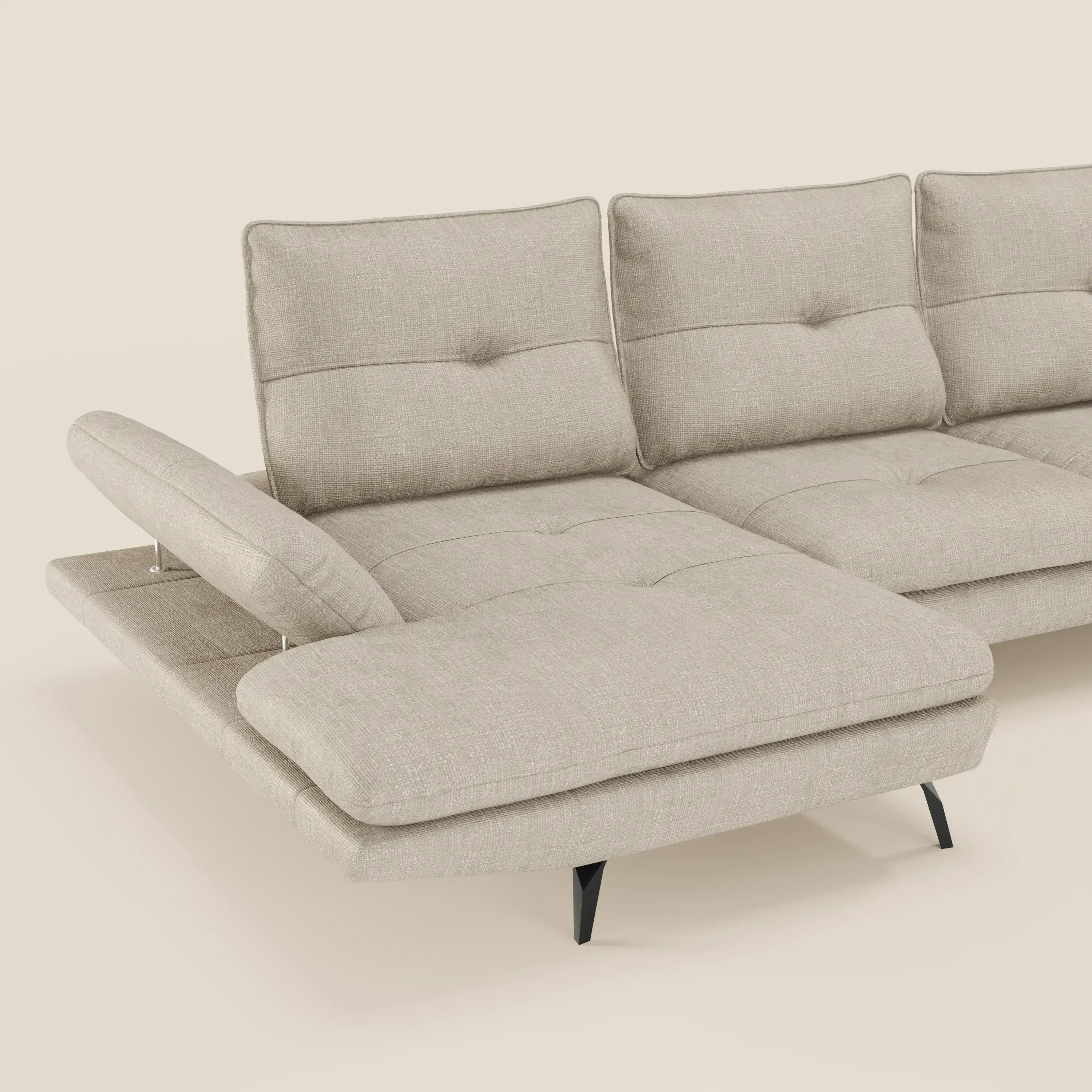 Ardex Canapé avec méridienne - dossiers coulissants et accoudoirs réglables en élégant tissu imperméable T06 crème - Image 4
