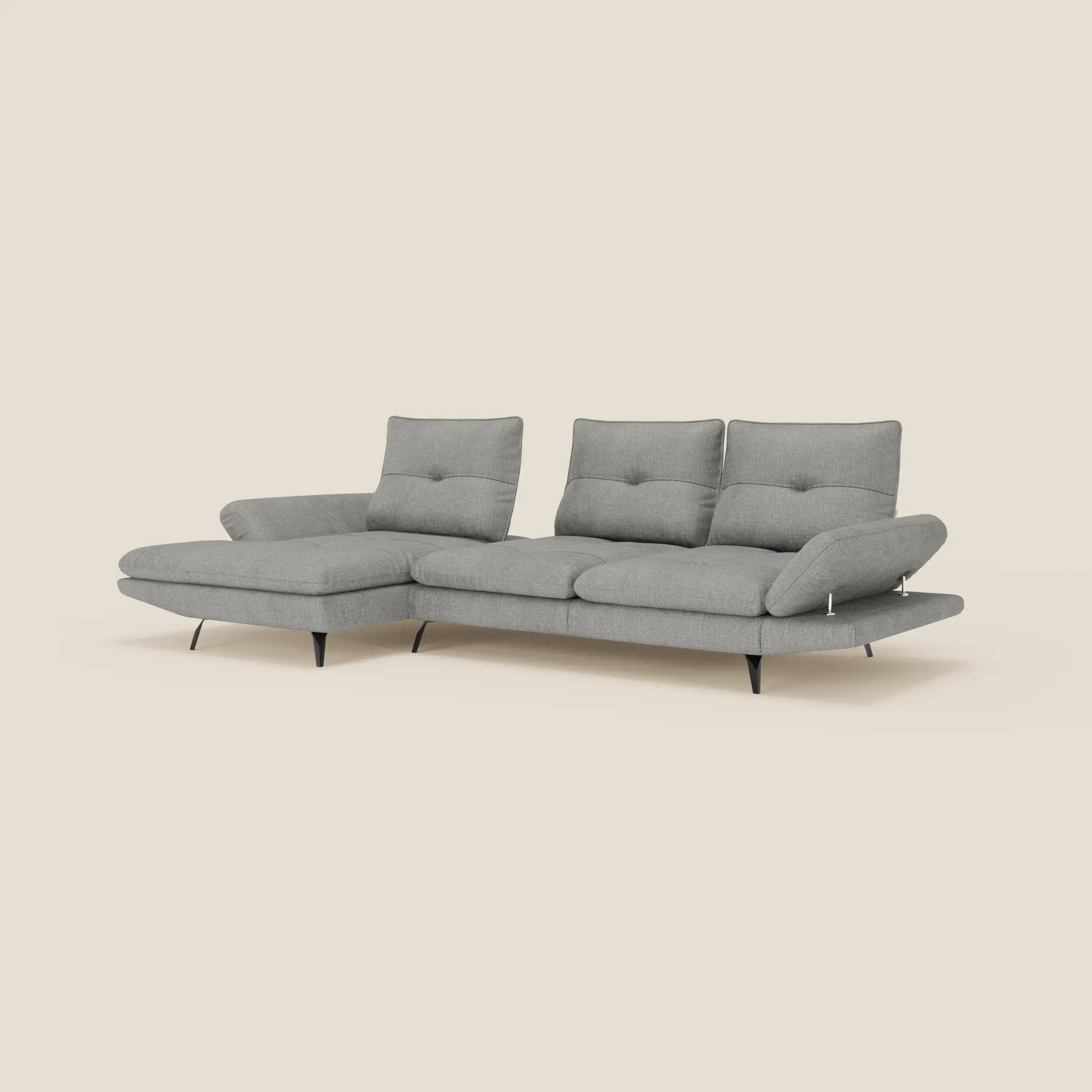 Ardex Canapé avec méridienne - dossiers coulissants et accoudoirs réglables en élégant tissu imperméable T06 gris - Image 2