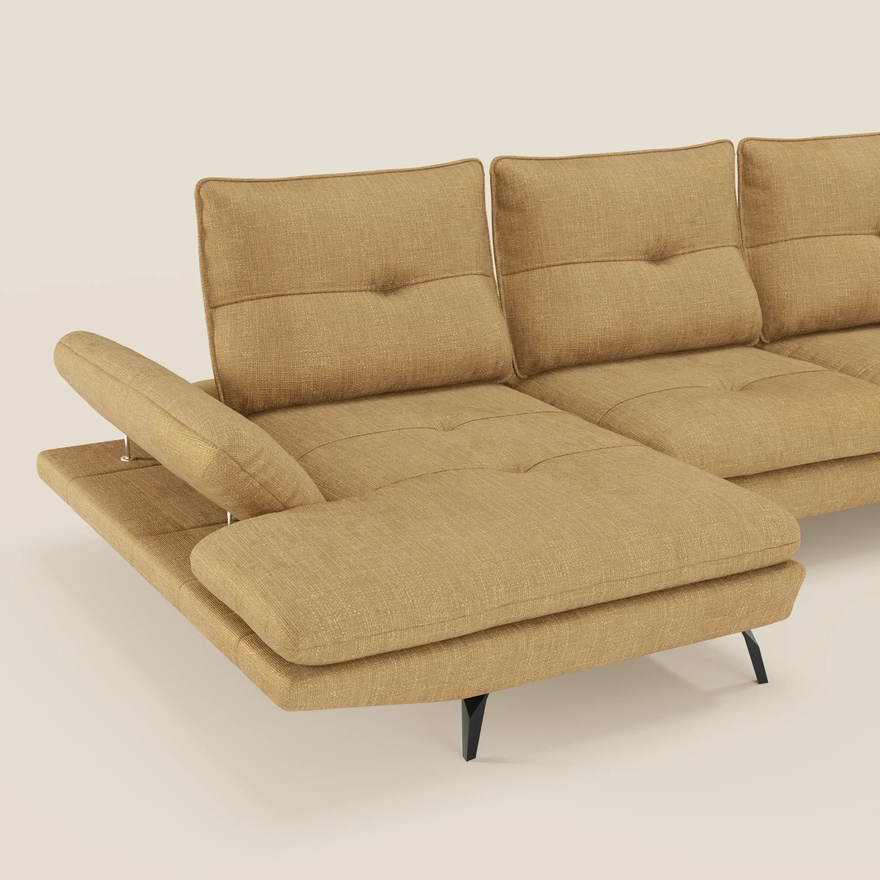 Ardex Canapé avec méridienne - dossiers coulissants et accoudoirs réglables en élégant tissu imperméable T06 jaune - Image 4
