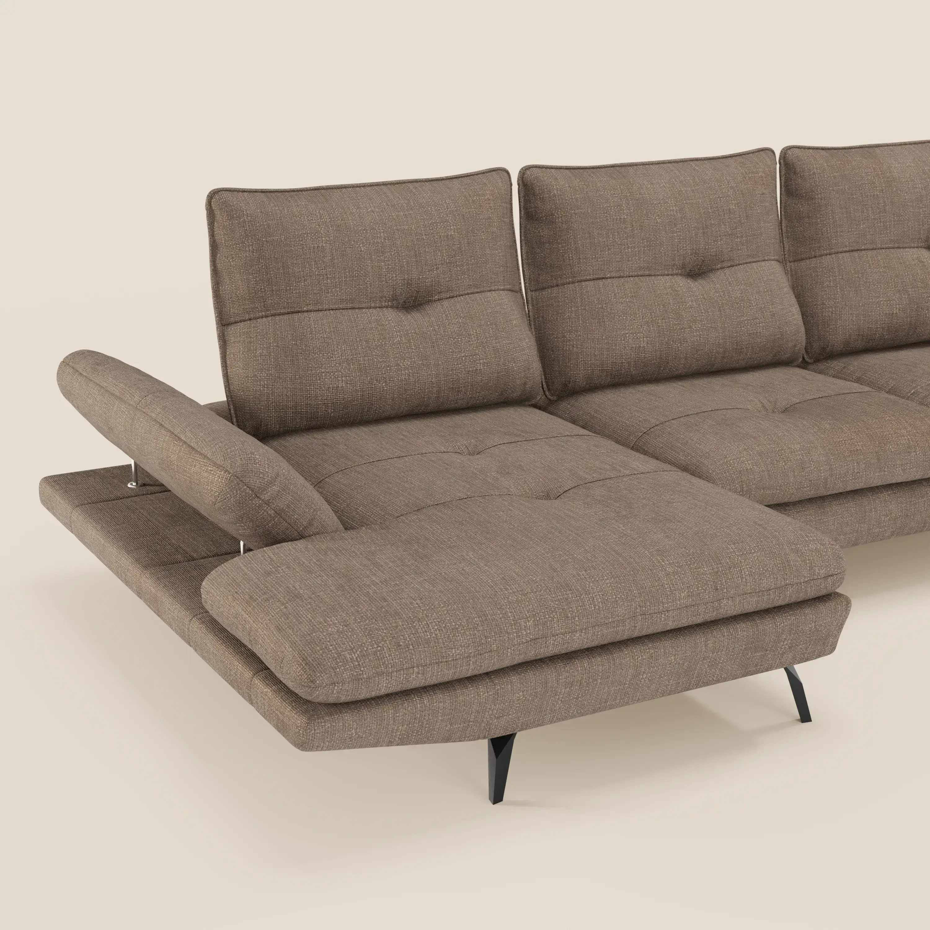 Ardex Canapé avec méridienne - dossiers coulissants et accoudoirs réglables en élégant tissu imperméable T06 marron - Image 4