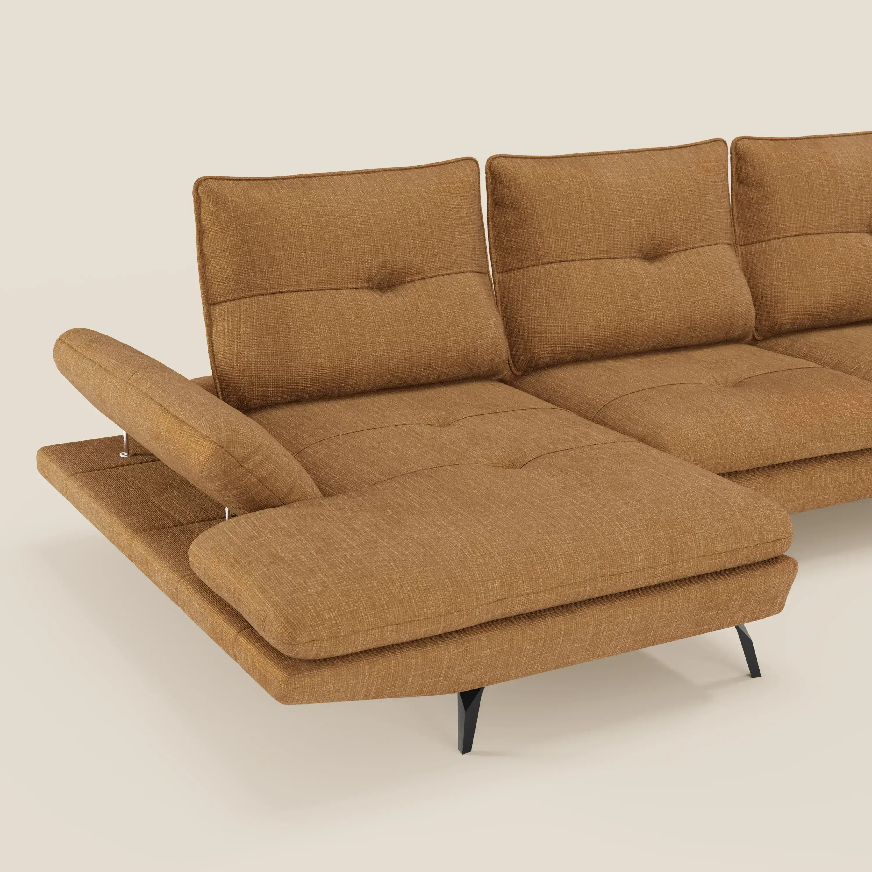 Ardex Canapé avec méridienne - dossiers coulissants et accoudoirs réglables en élégant tissu imperméable T06 ocre - Image 4